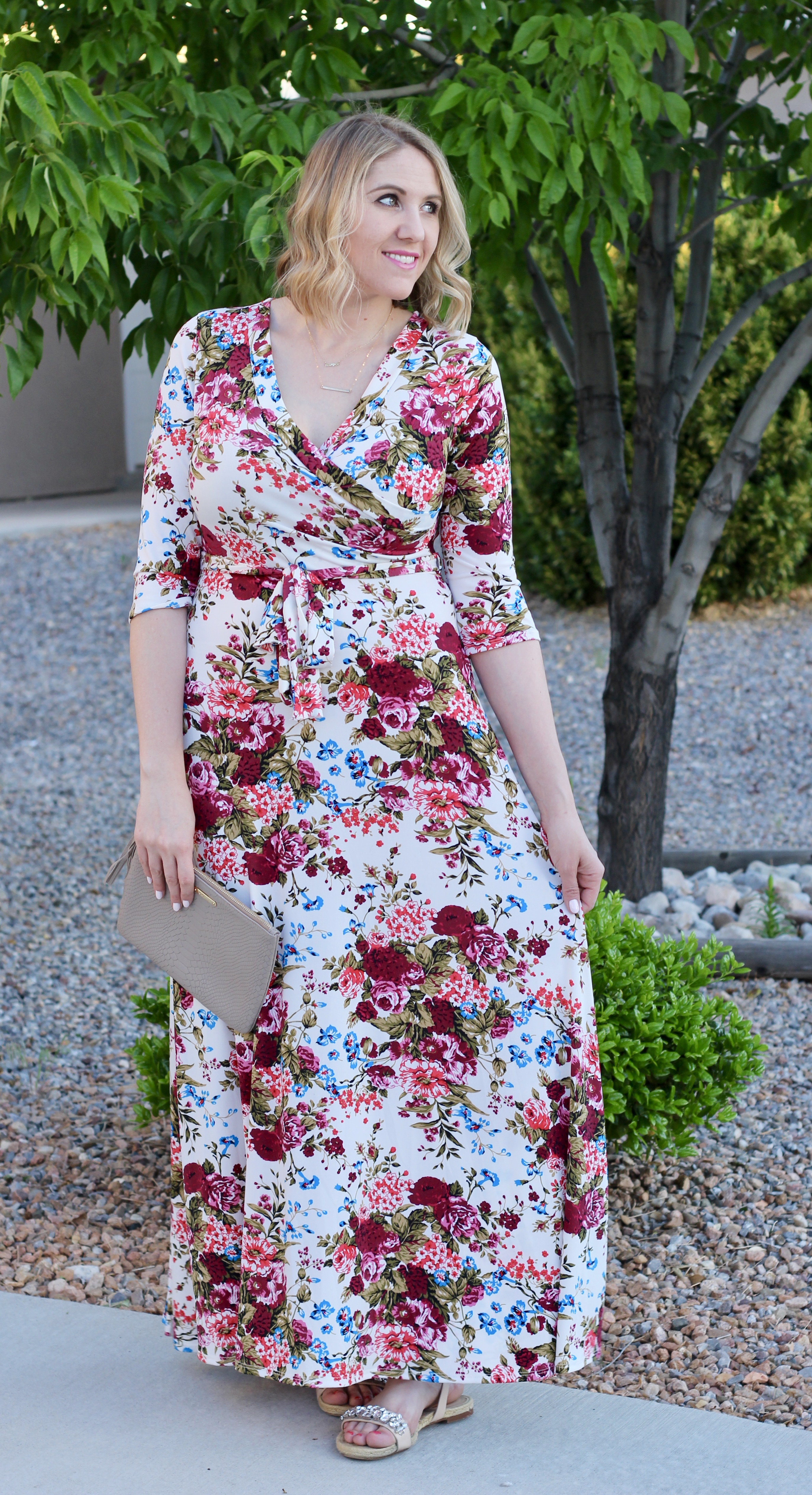 cute floral maxi dress, nursing friendly maxi dress