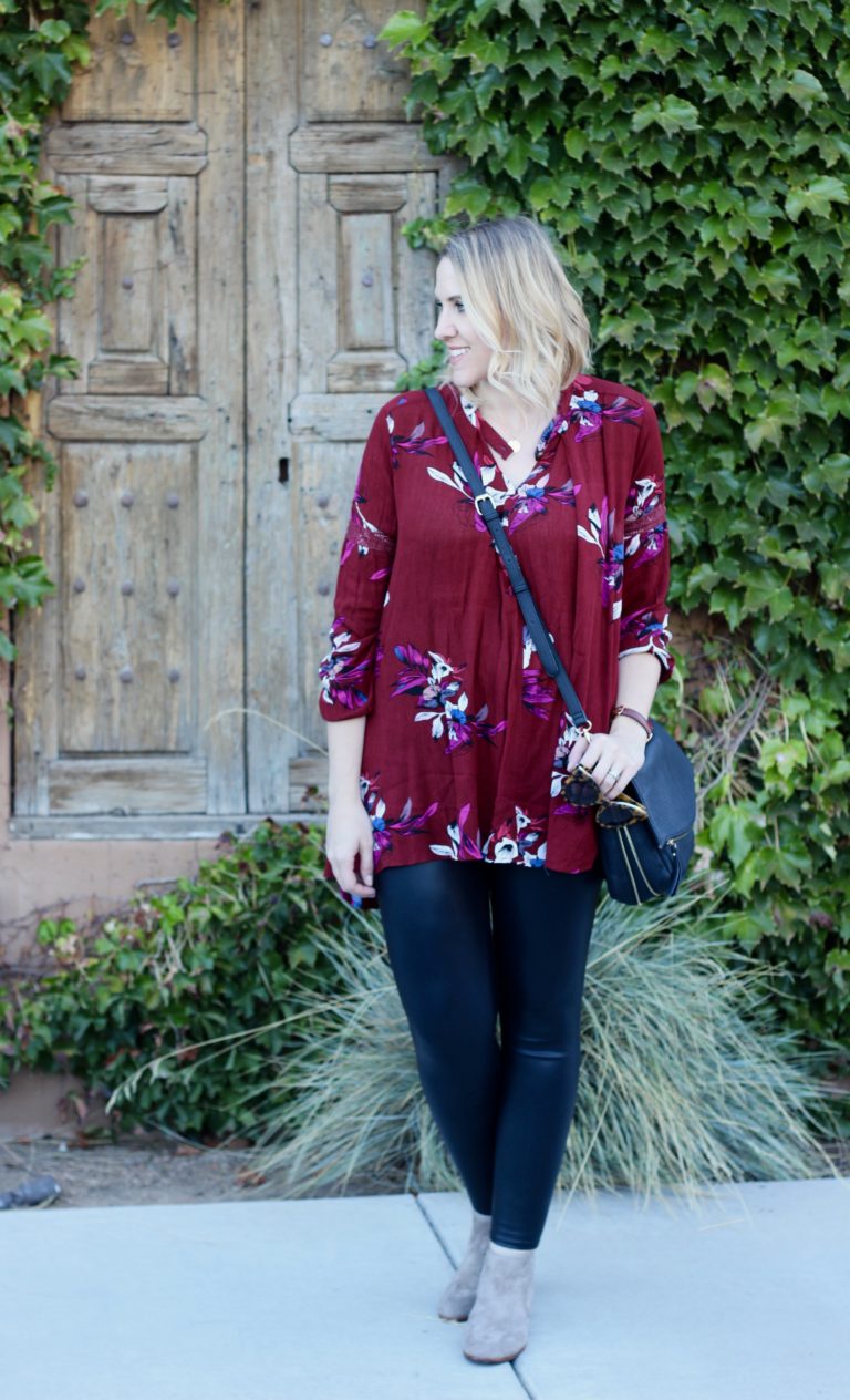 Zaful Floral Print Tunic & Faux Leather Leggings - Middle of Somewhere