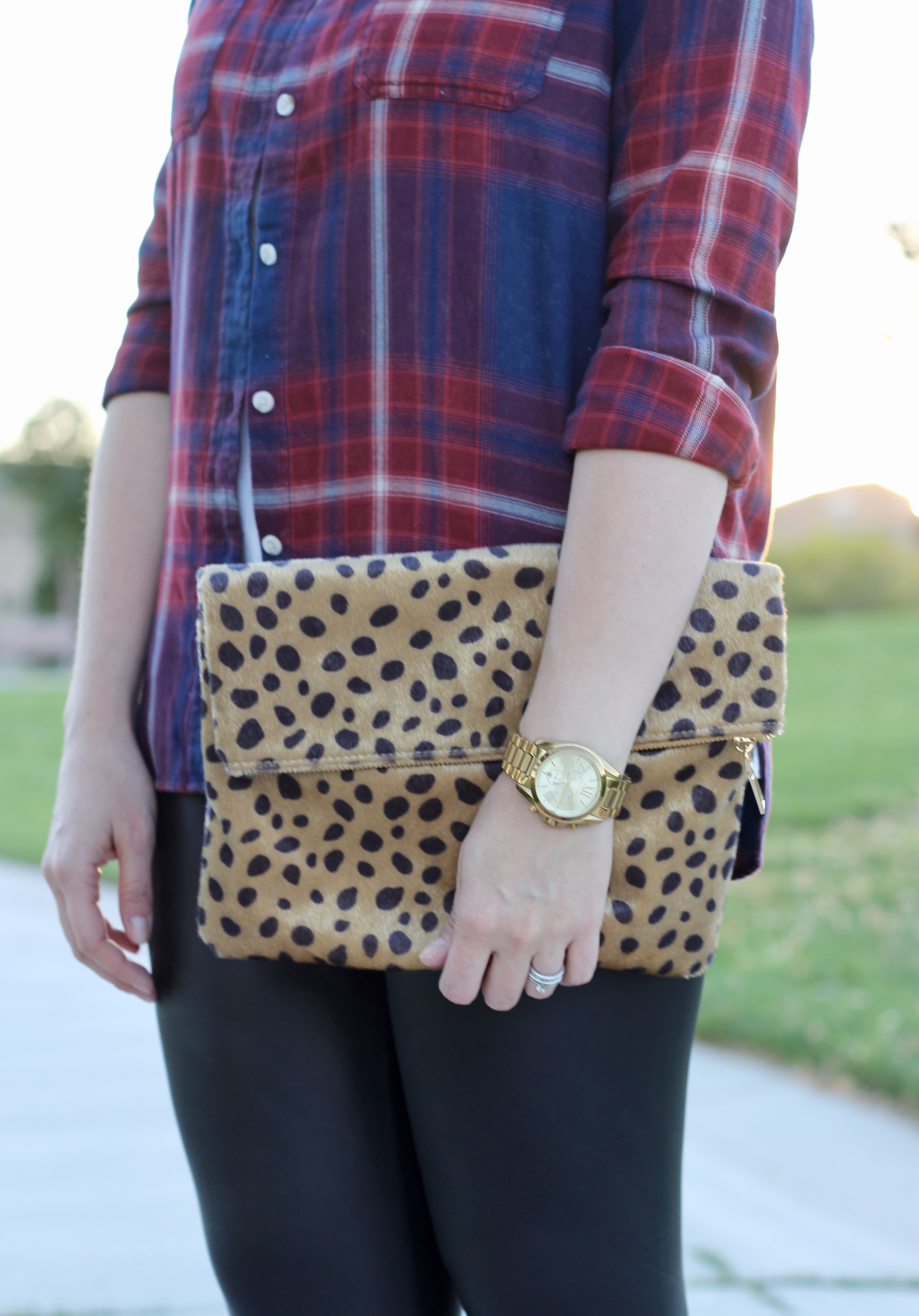 leopard fold over clutch