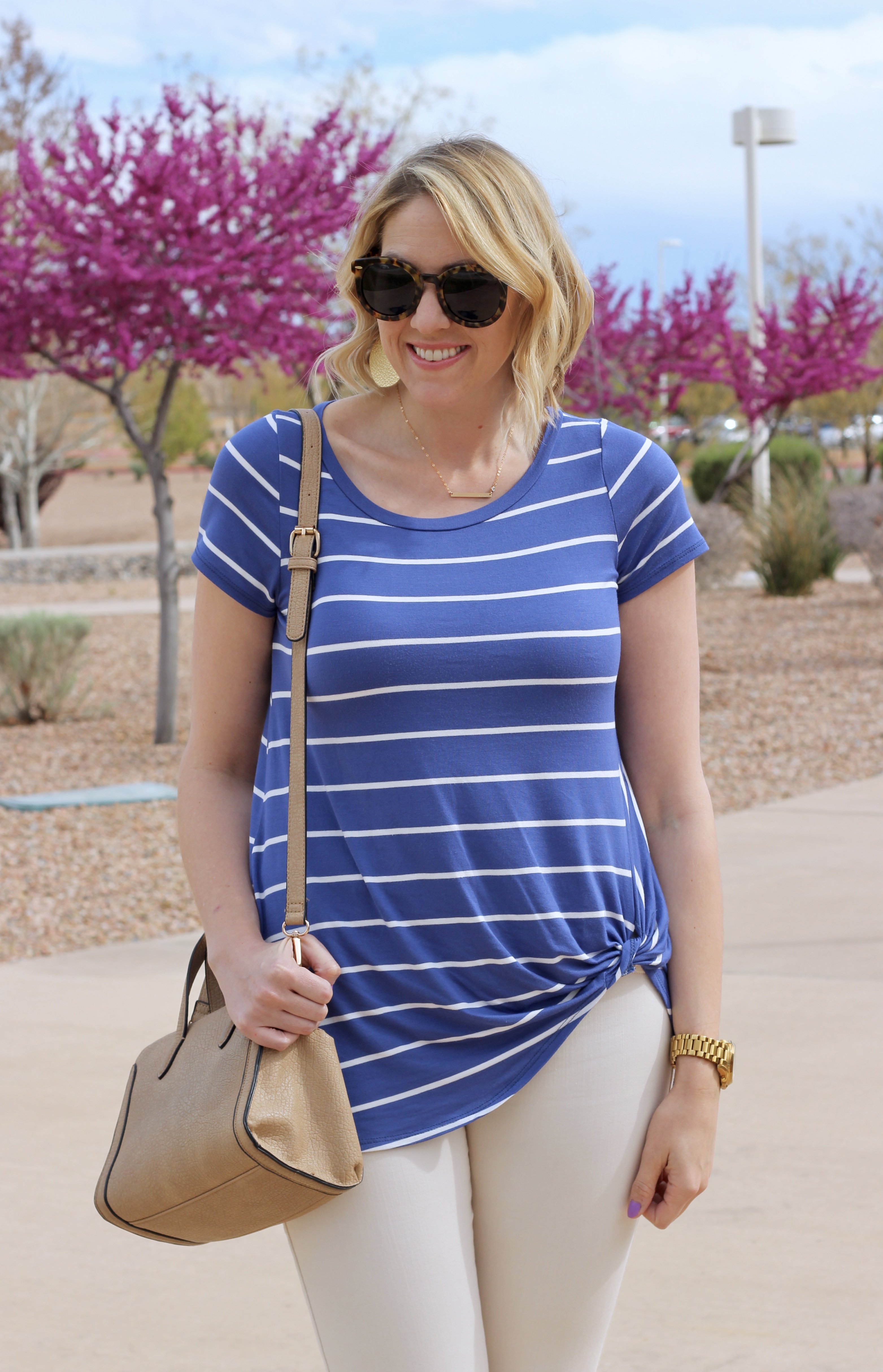 knot tie striped tee from Pink Blush