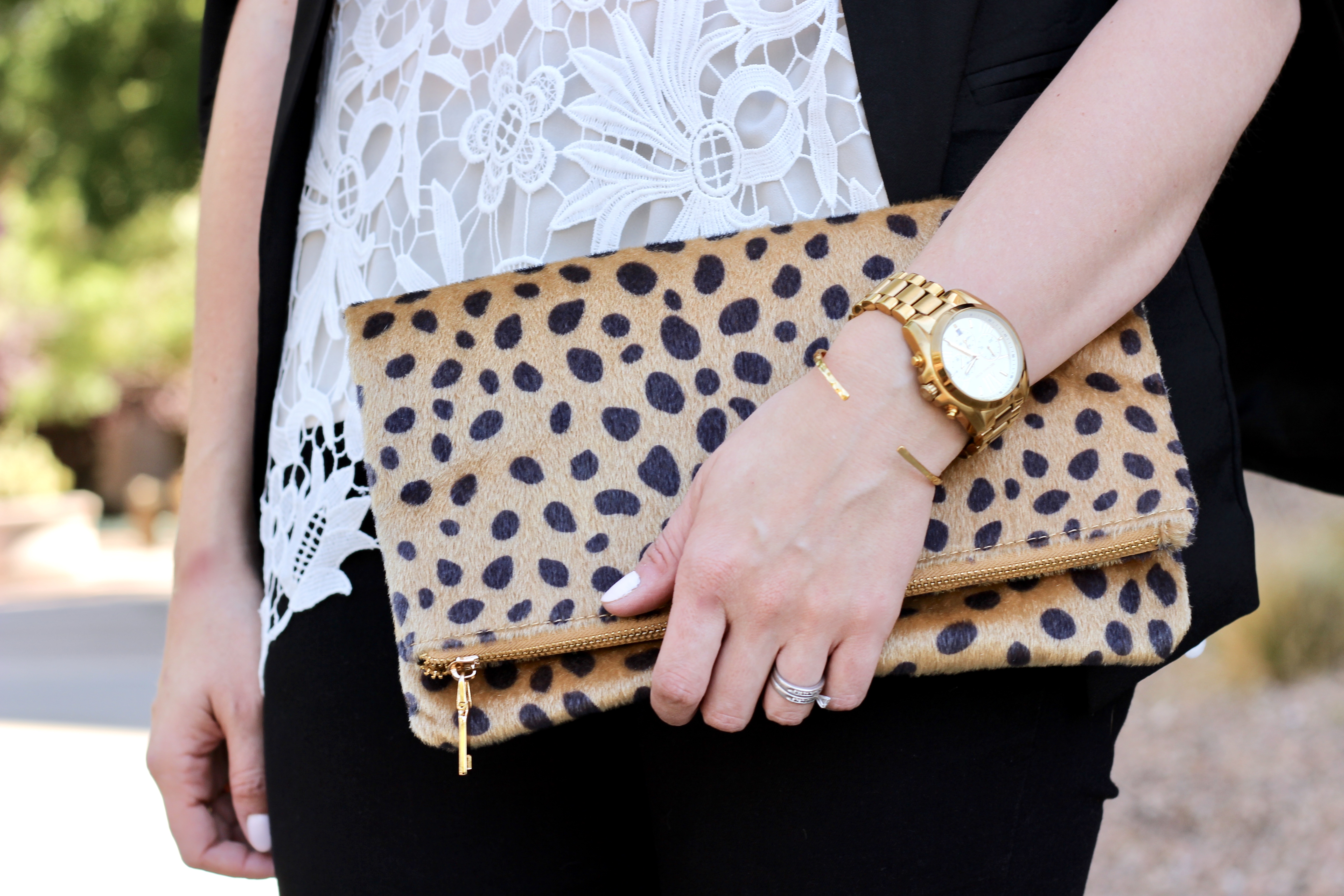 leopard foldover clutch for $40