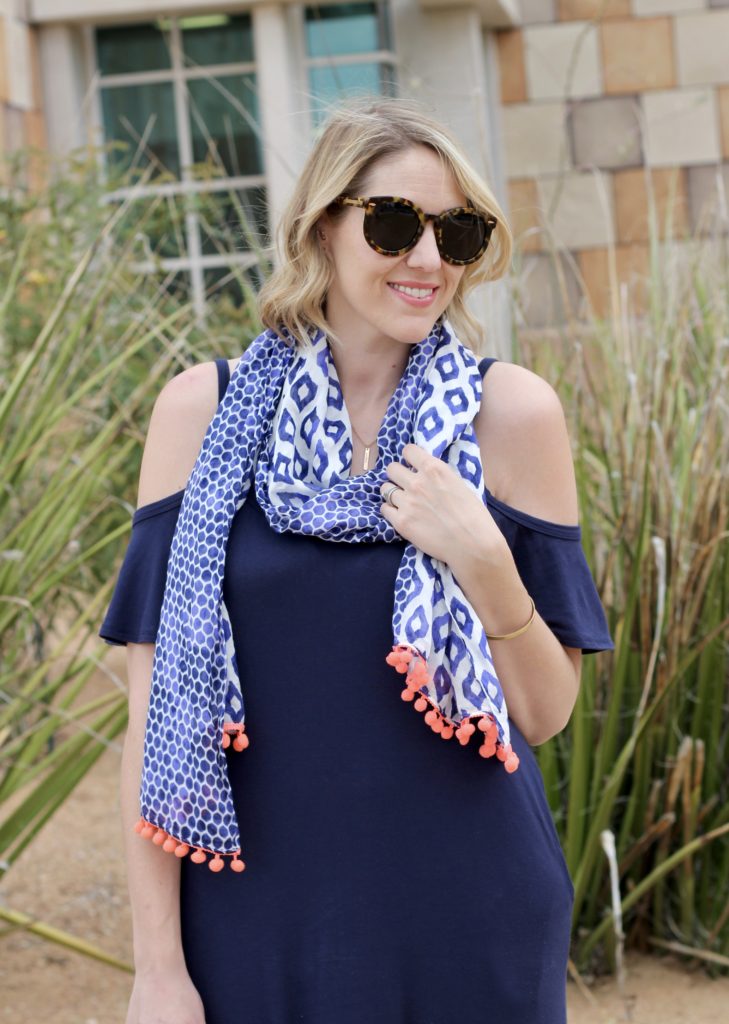 Cold-Shoulder Denim & Mesh Maxi Dress