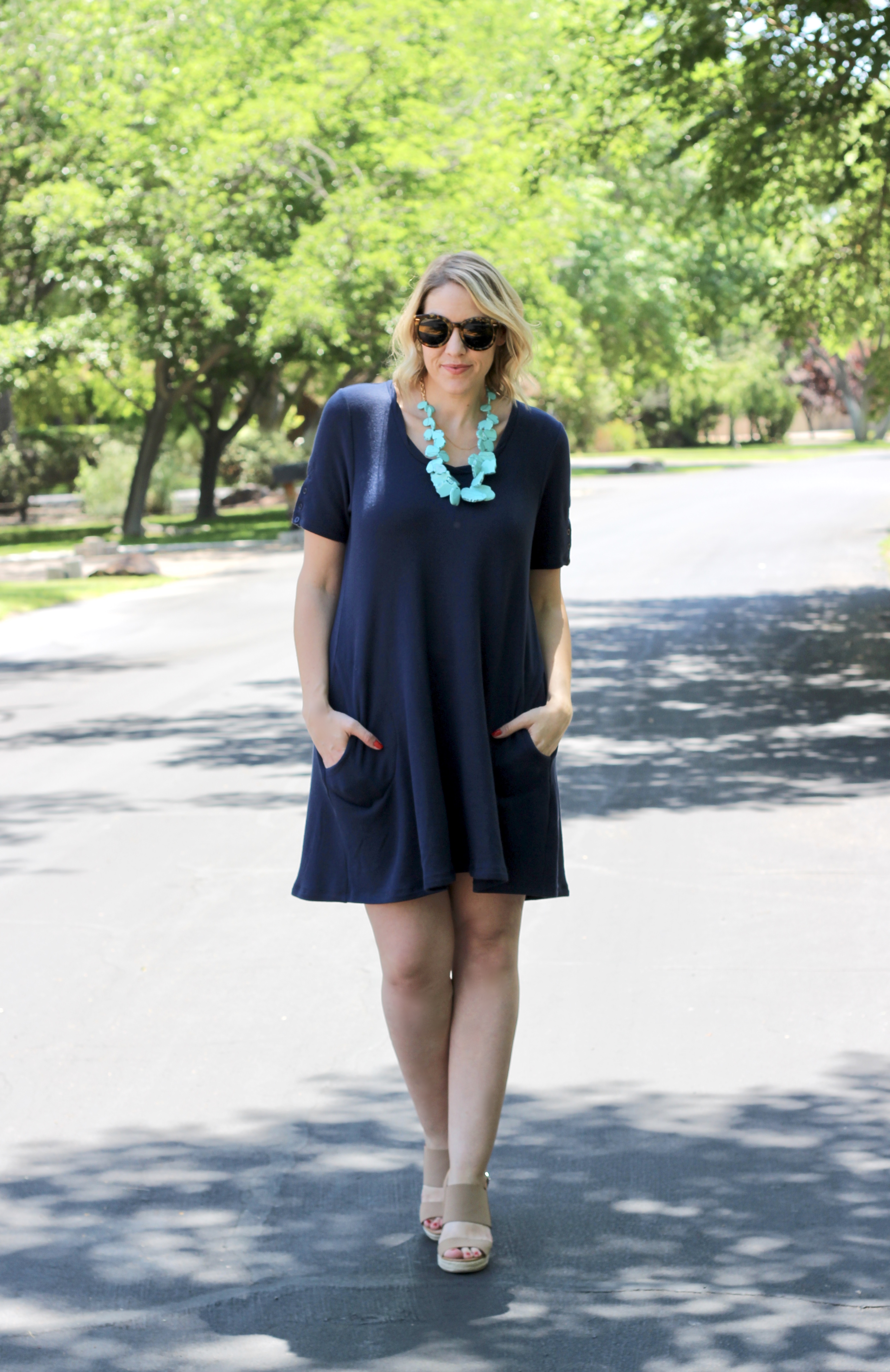 little navy dress with pockets