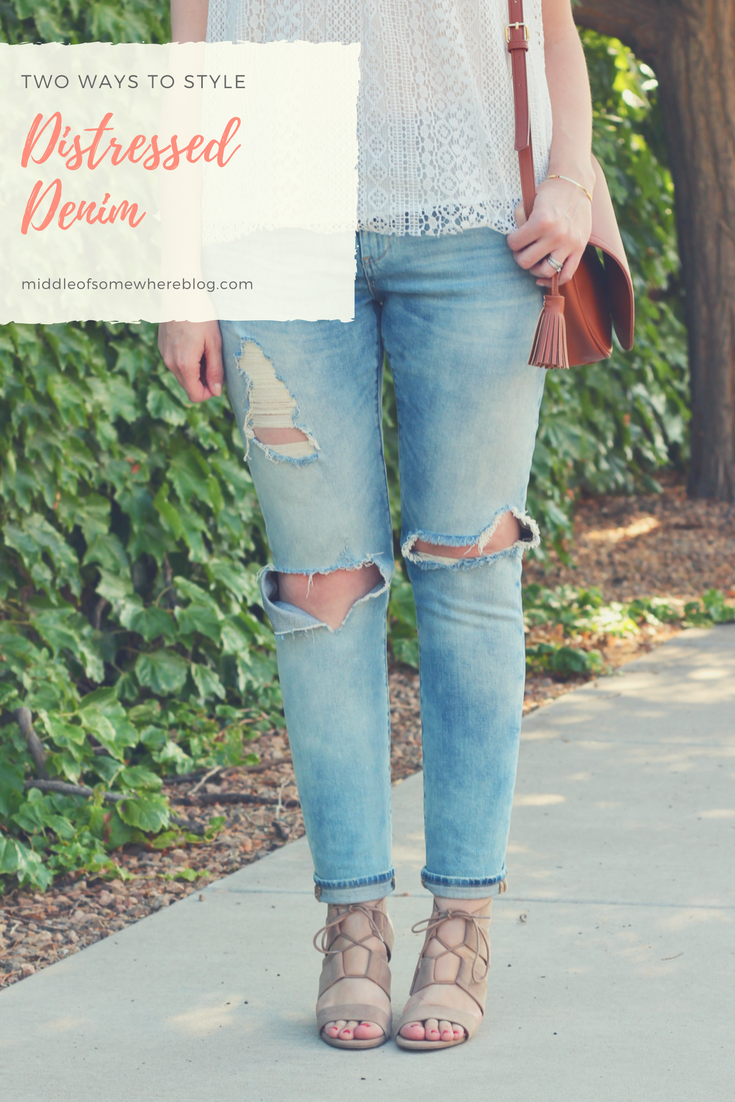 two ways to style distressed jeans