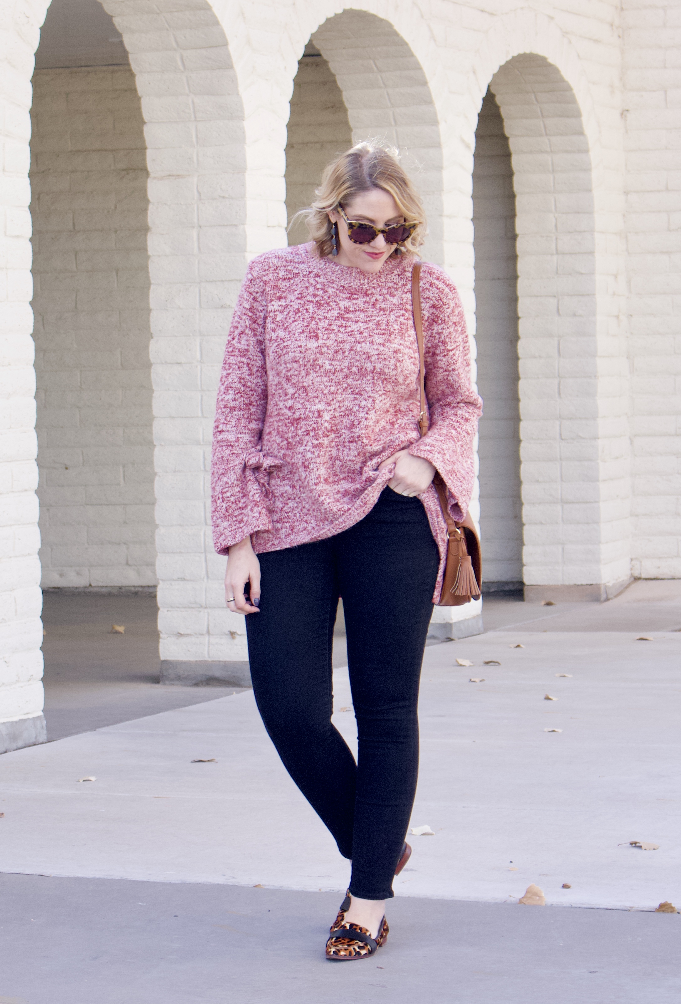 bell sleeve sweater leopard flats