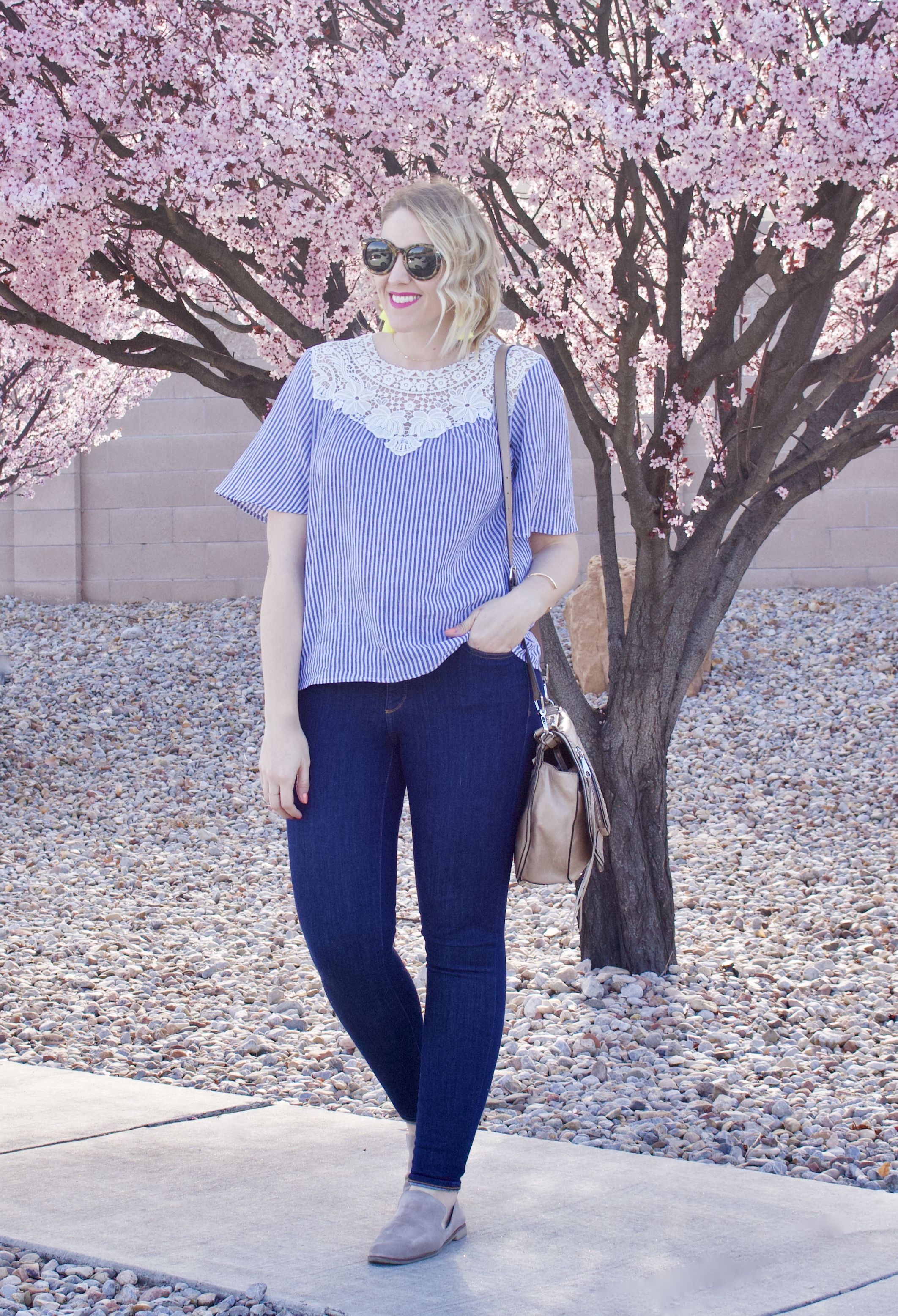 casual spring style with Pink Blush #prettyinpinkblush #springstyle #stripedblouse