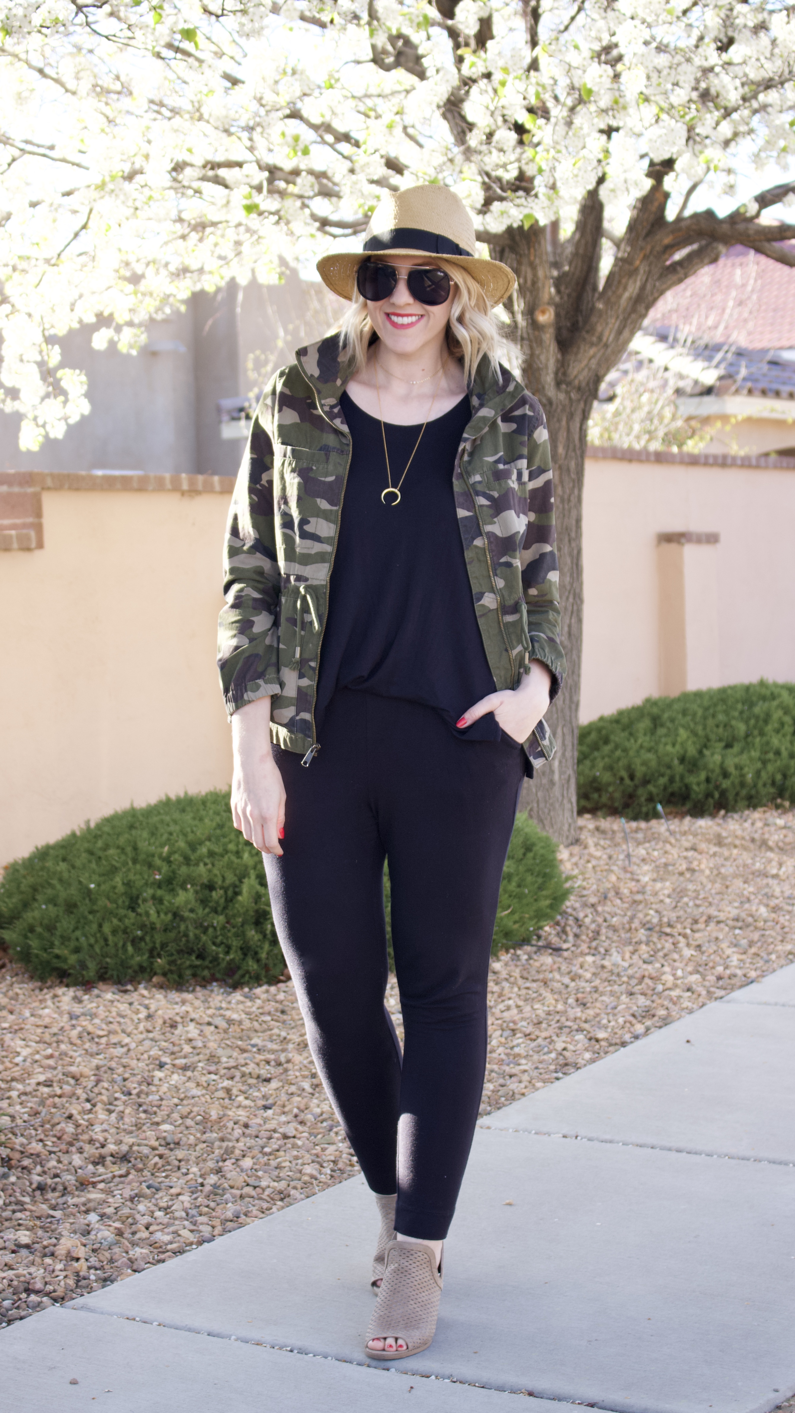 cute spring outfit camo jacket jumpsuit #jumpsuit #camo #momstyle