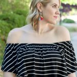 off the shoulder striped maxi dress for summer #offtheshoulder #maxidress #styleblogger #fashion