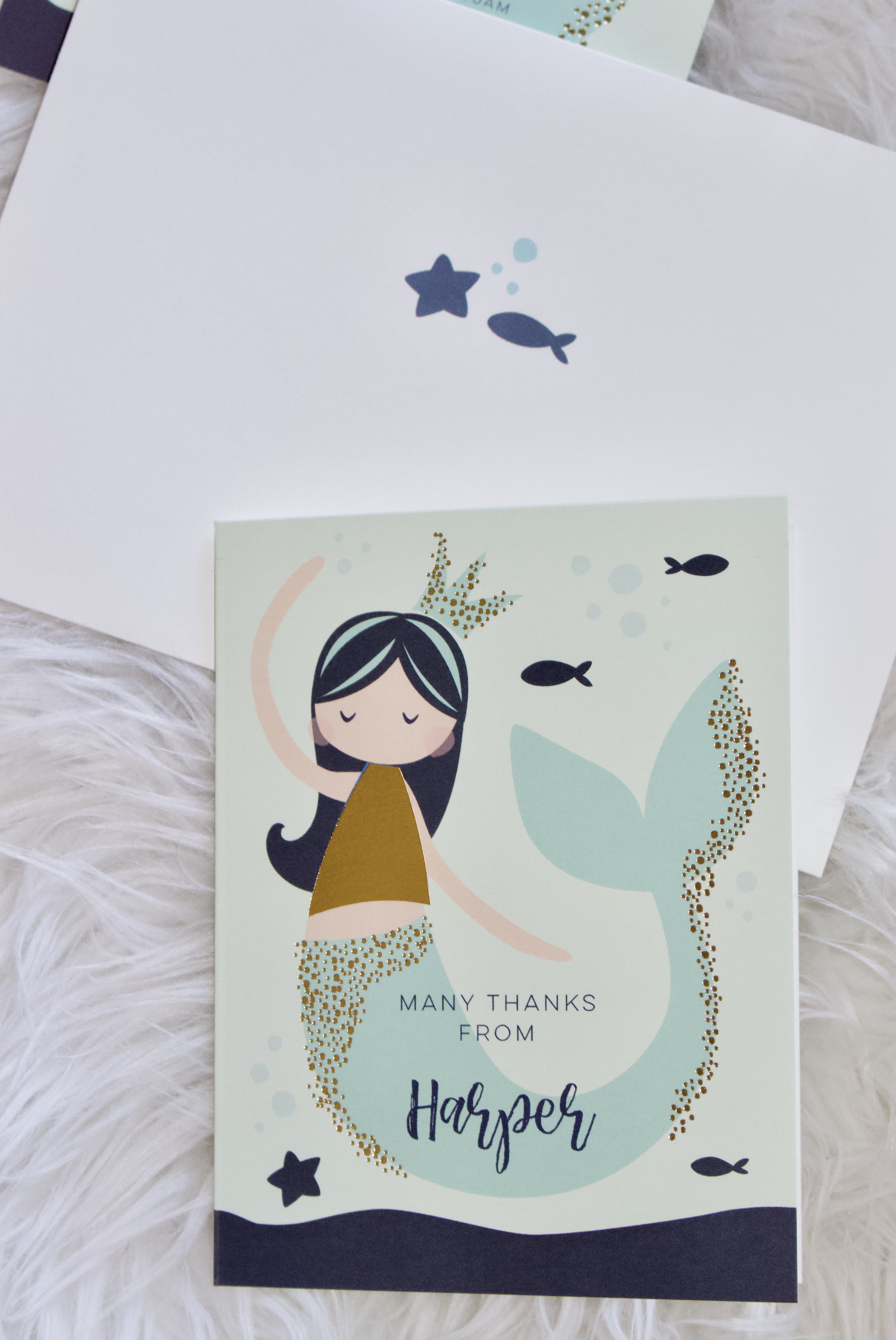 custom minted thank you notes #minted #thankyounotes #mermaidparty #kidsbirthday