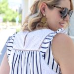 eyelet striped blouse sugarfix earrings #baublebar #sugarfix #statementearrings #eyelet