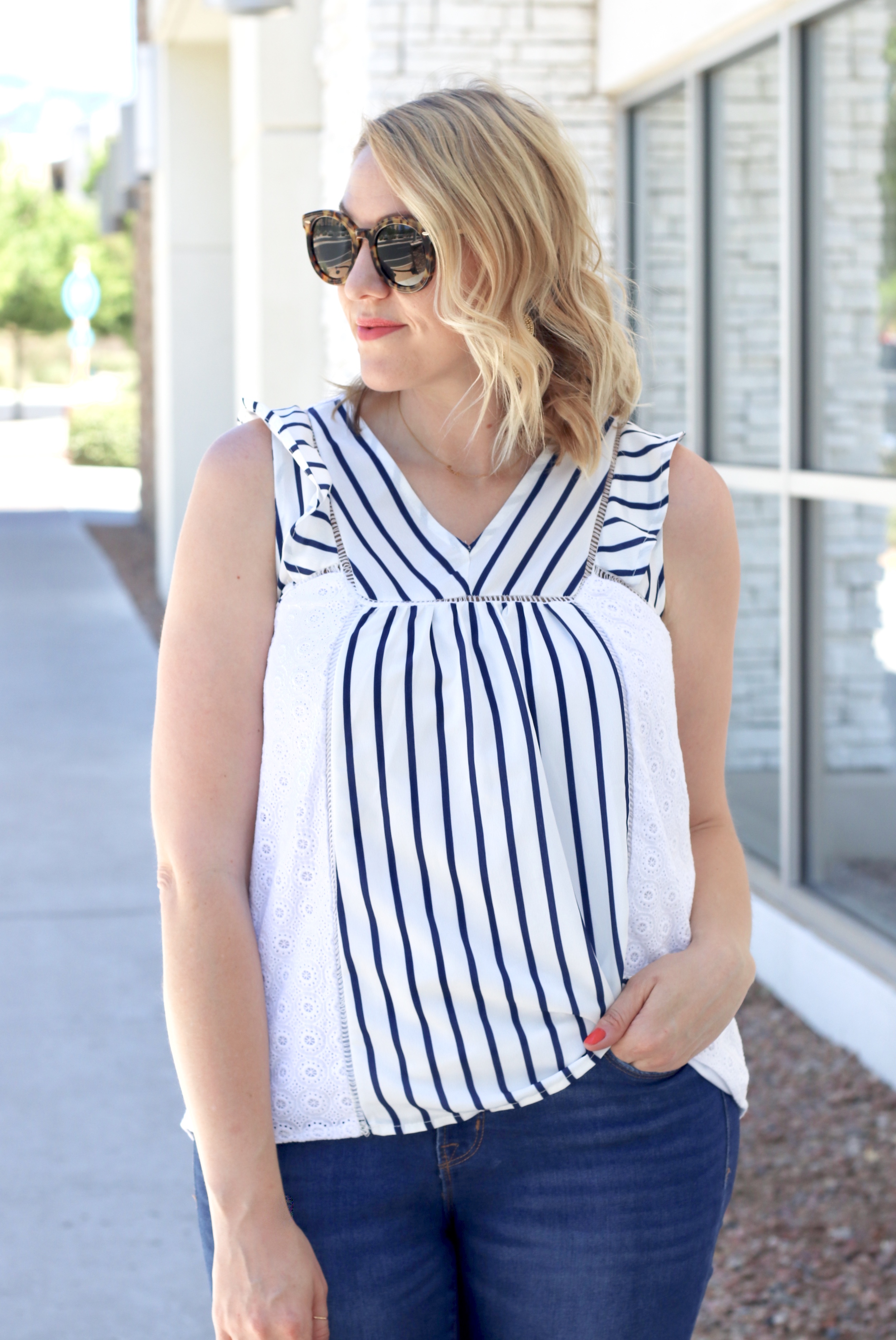 eyelet blouse with striped miss match san diego #missmatchsd #eyeletblouse #eyelet #stripedtop