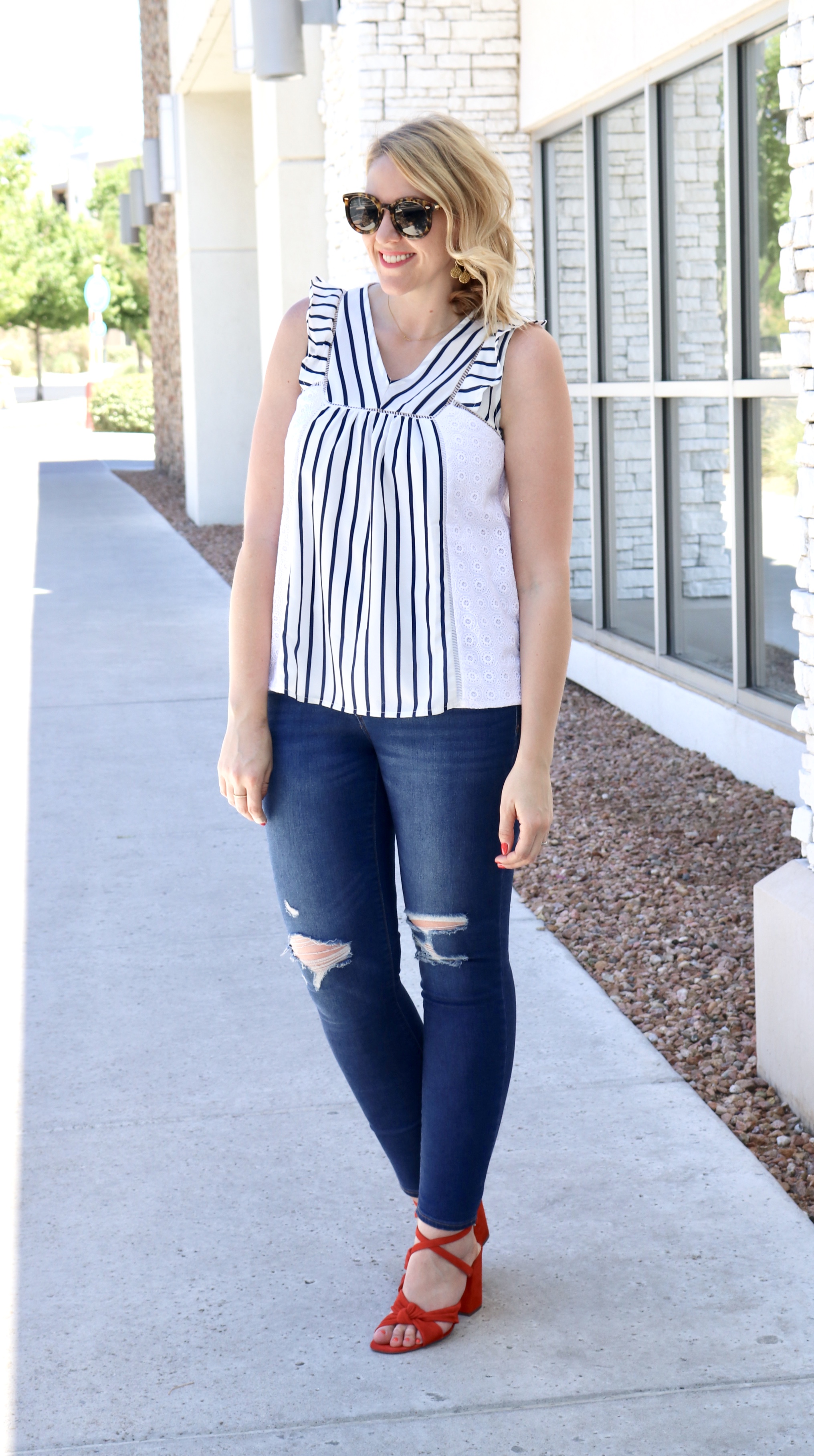 cute fourth of july style #summerstyle #oldnavystyle #redheels #eyeletblouse