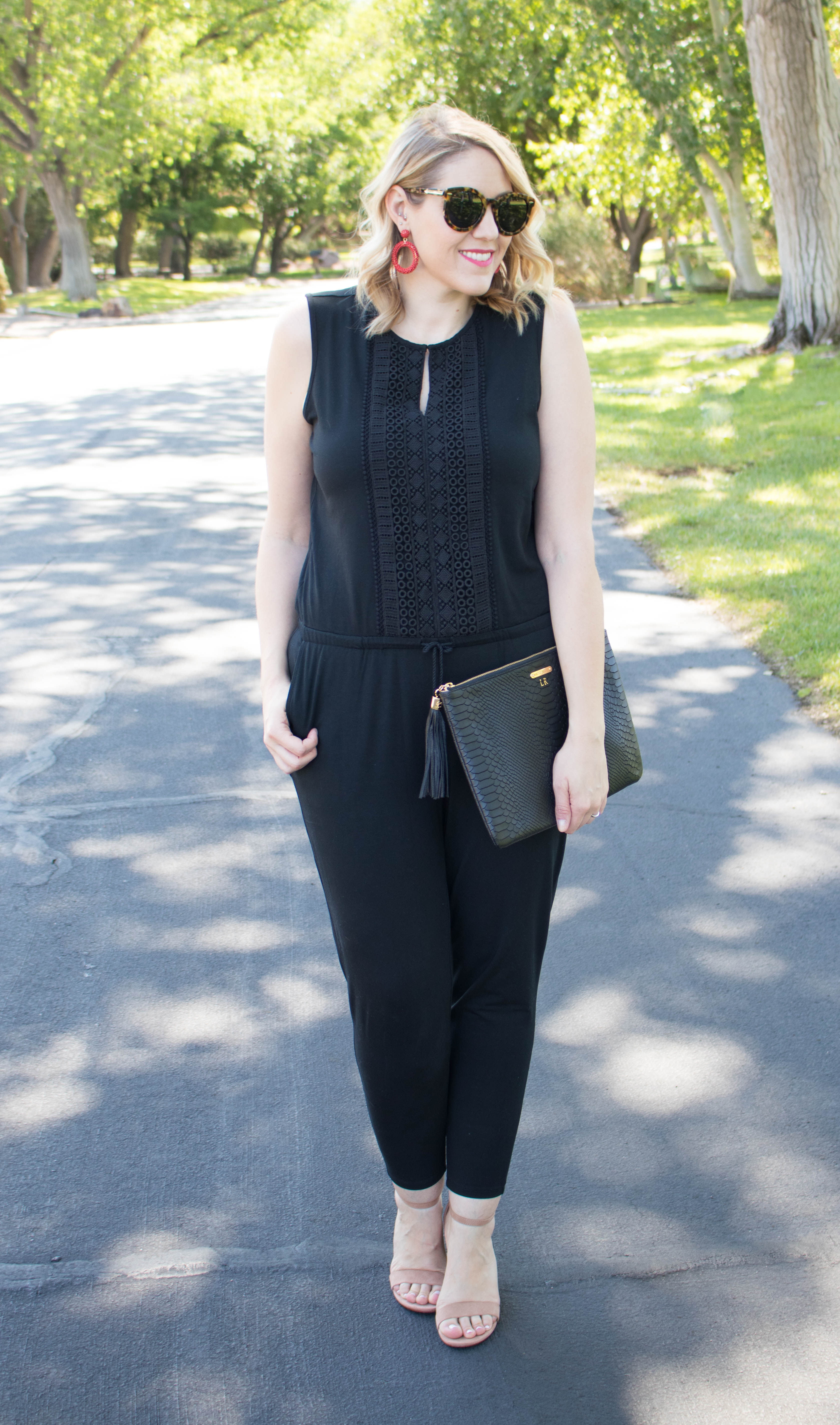 skinny black jumpsuit dressed up #jumpsuit #jumpsuitoutfit #daytonight #datenight