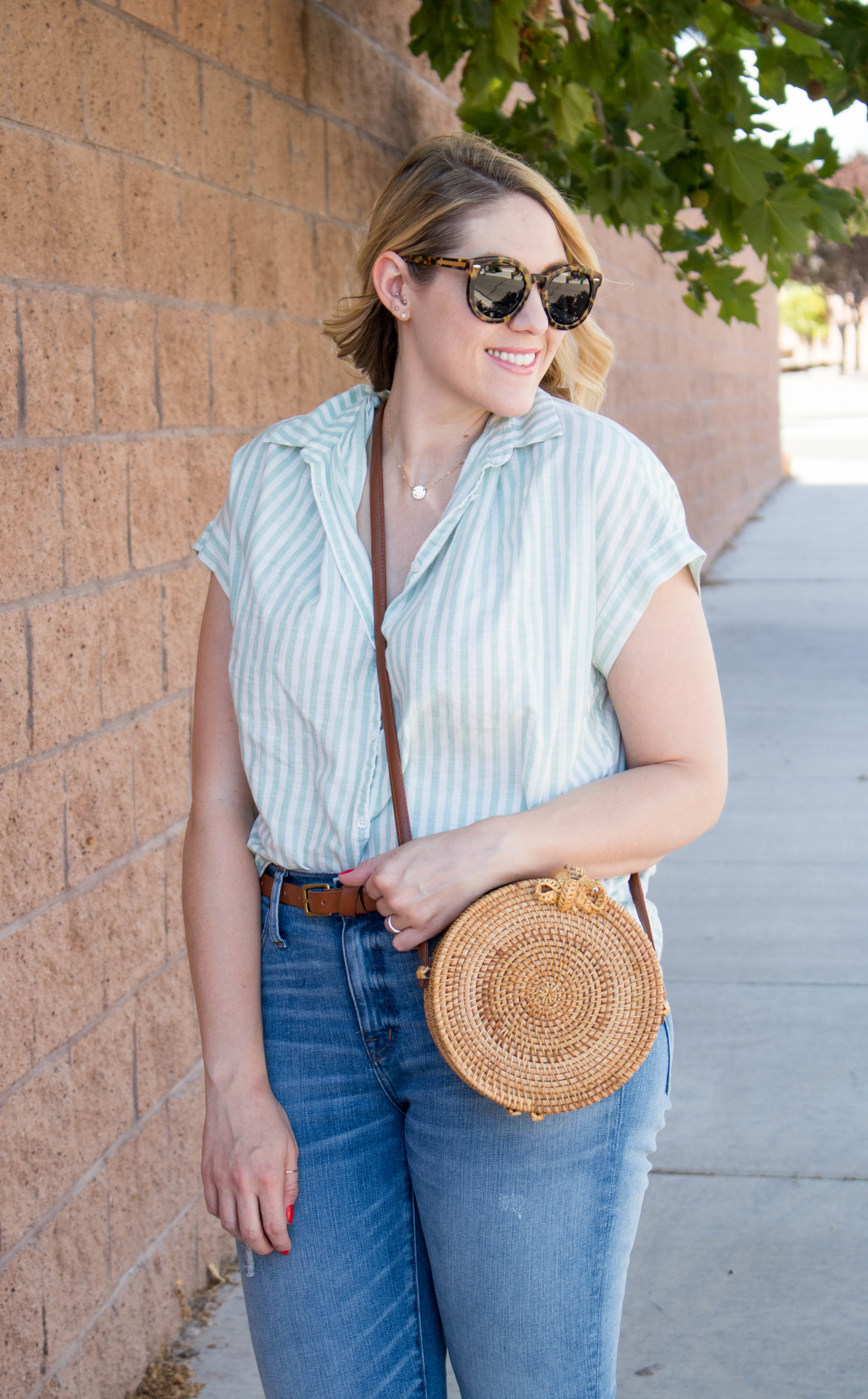 cute summer outfit madewell #madewell #everydaymadewell #circlebag #statementbag