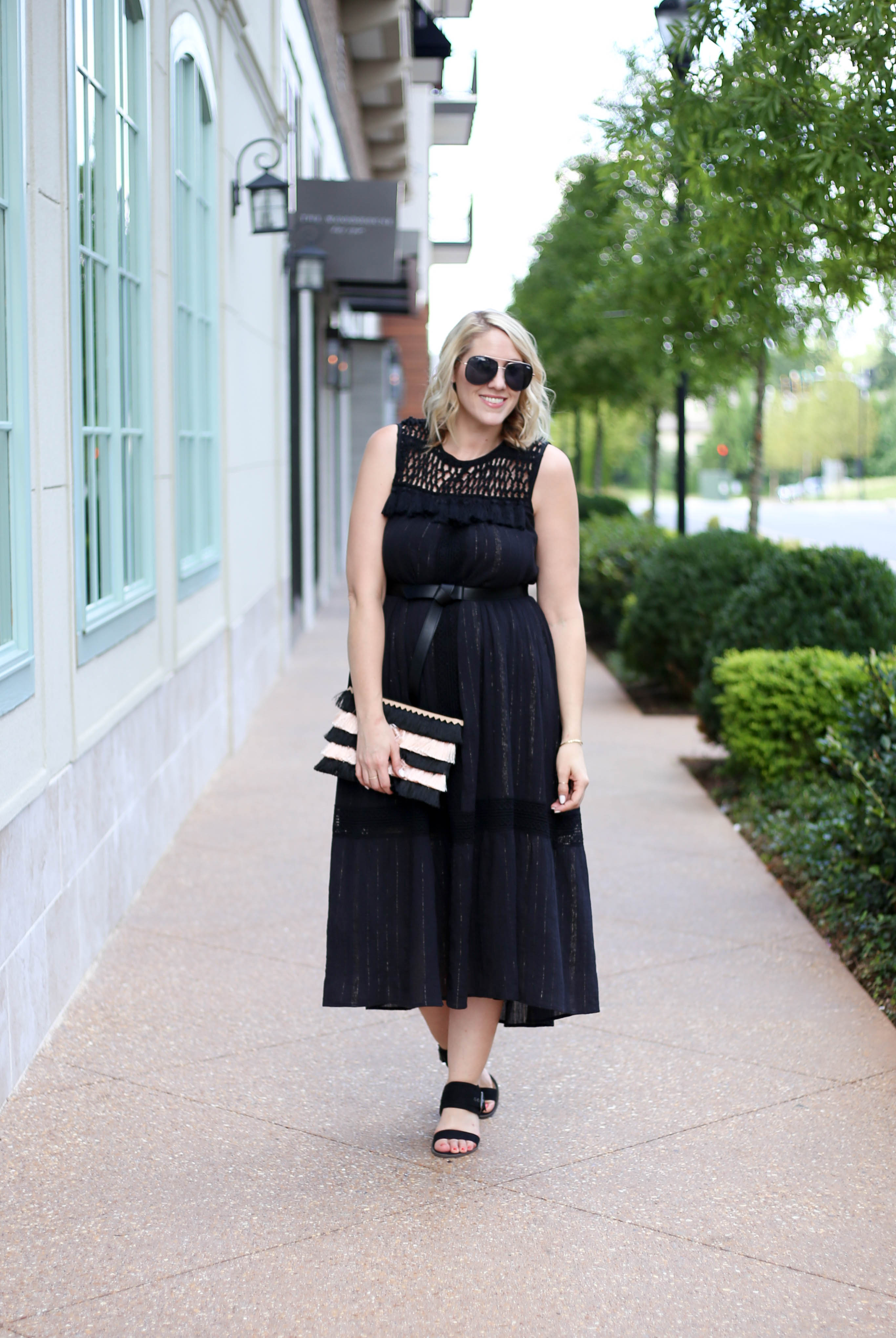 Black boho cheap midi dress