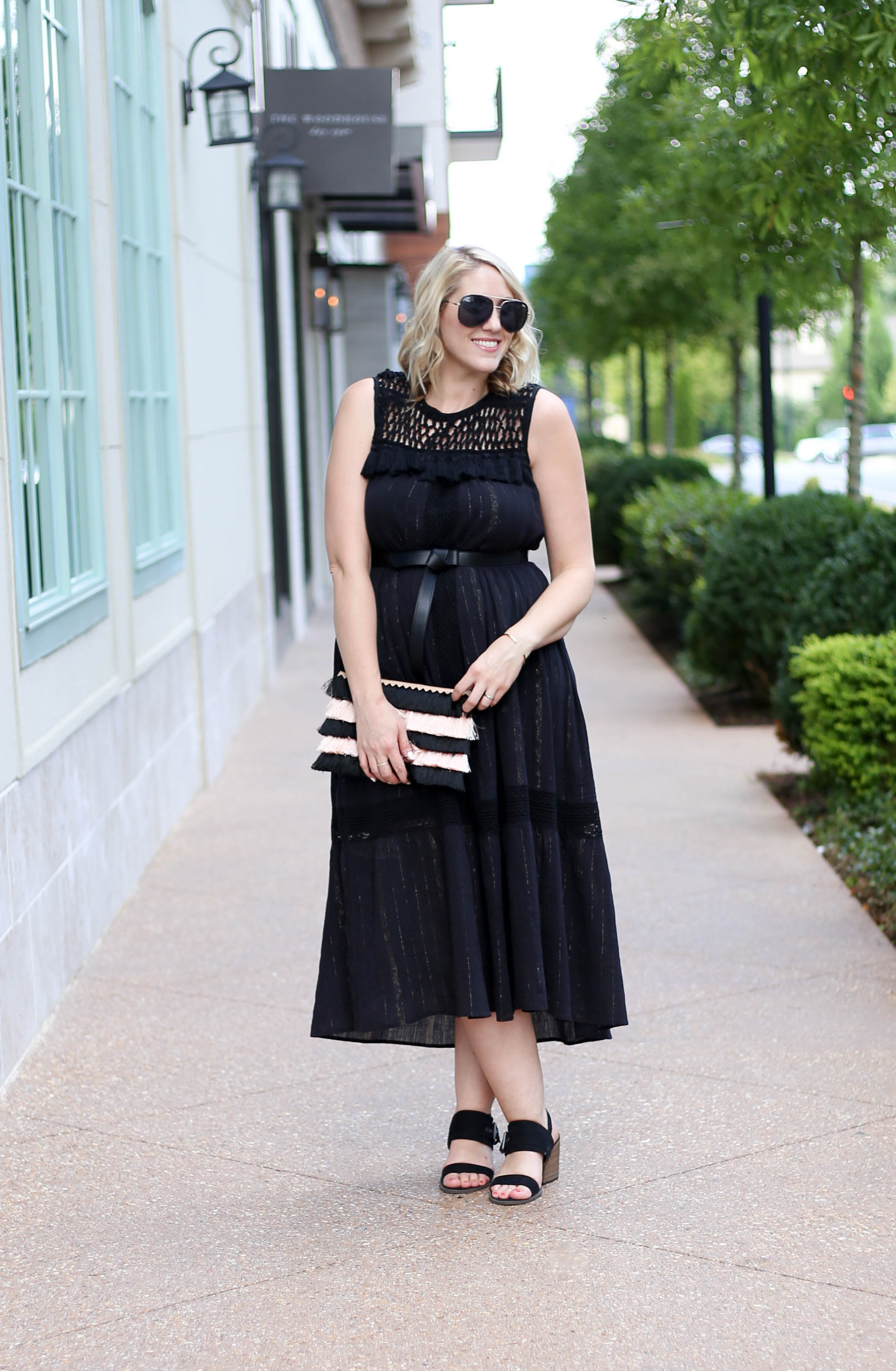 black boho midi dress