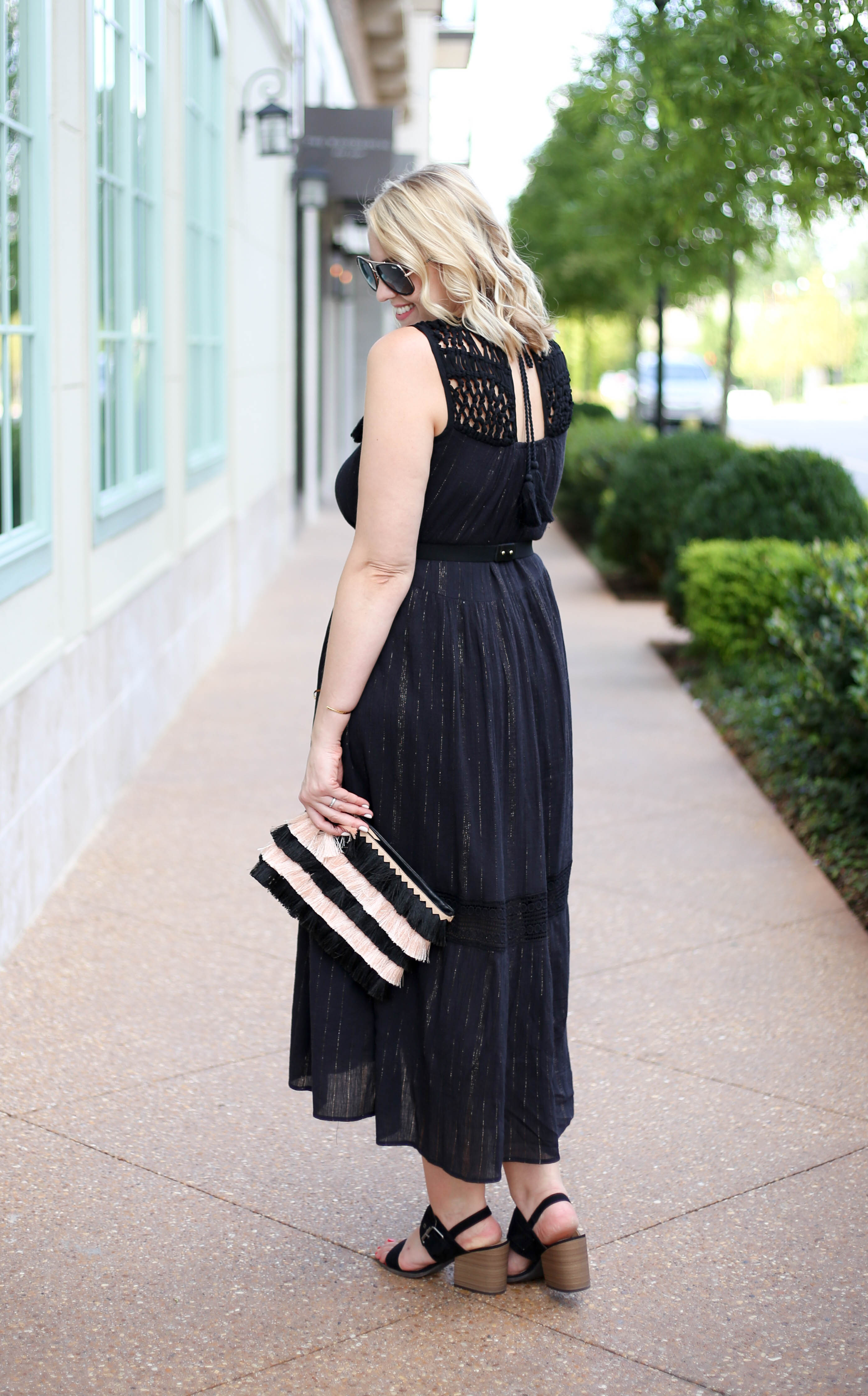 Black boho midi dress best sale