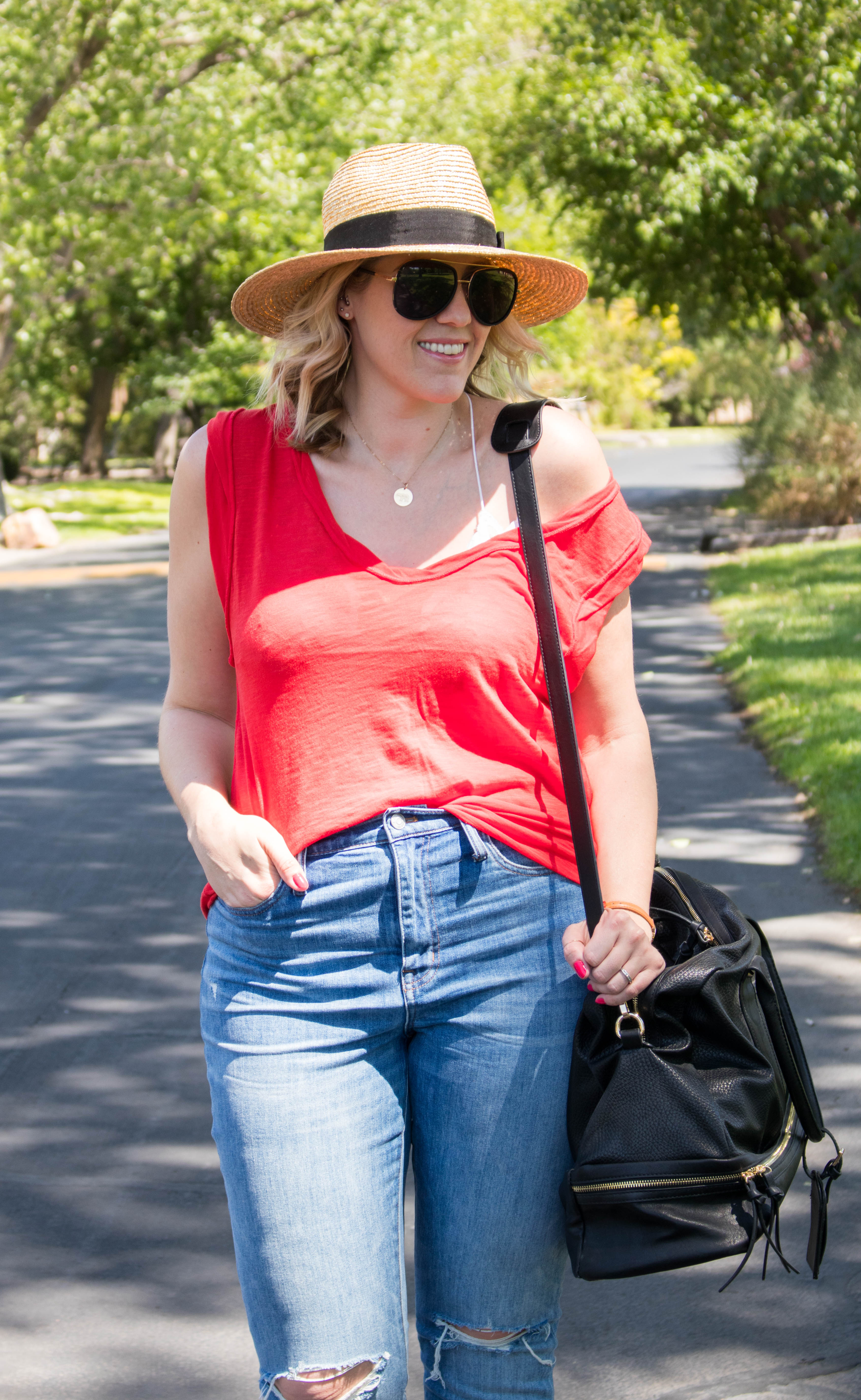 free people top with bralette #freepeople #bohostyle #Panamahat #summeroutfit