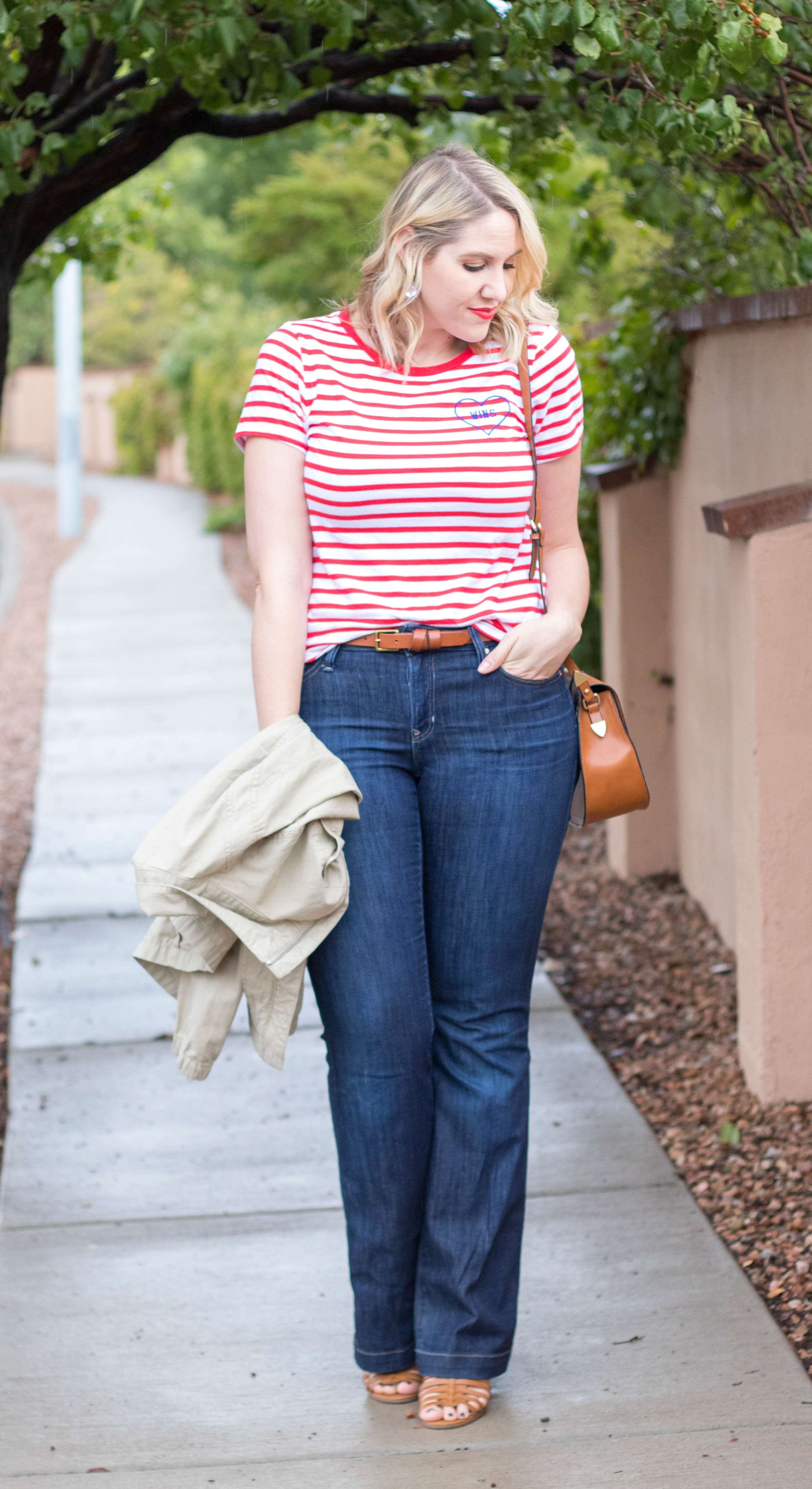 graphic striped tee outfit #oldnavy #fallstyle #flarejeans