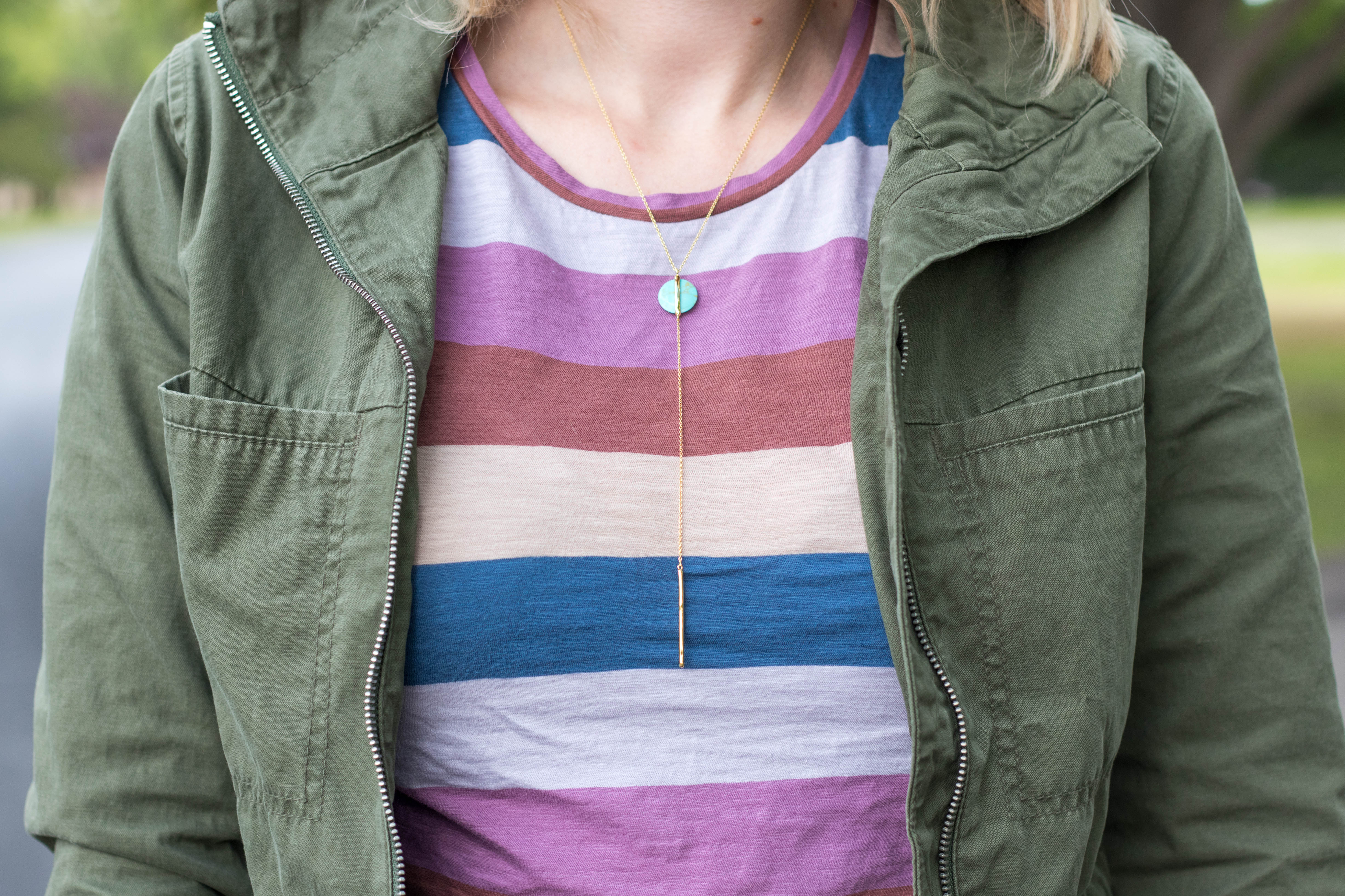 gorjana lariat necklace #gorjana #madewell #stripes #outfitdetails