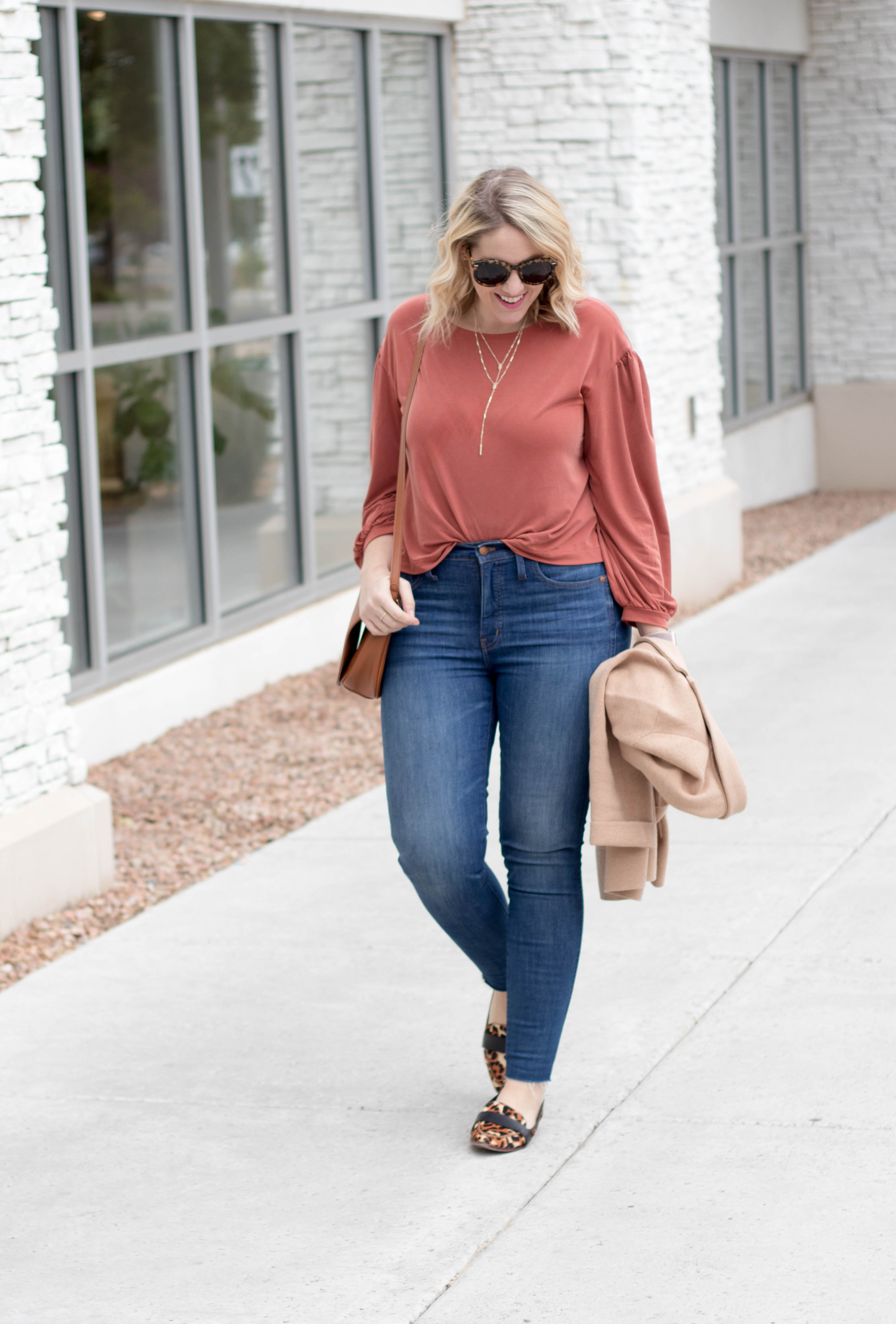 rust gathered sleeve madewell top #everydaymadewell #falllayers