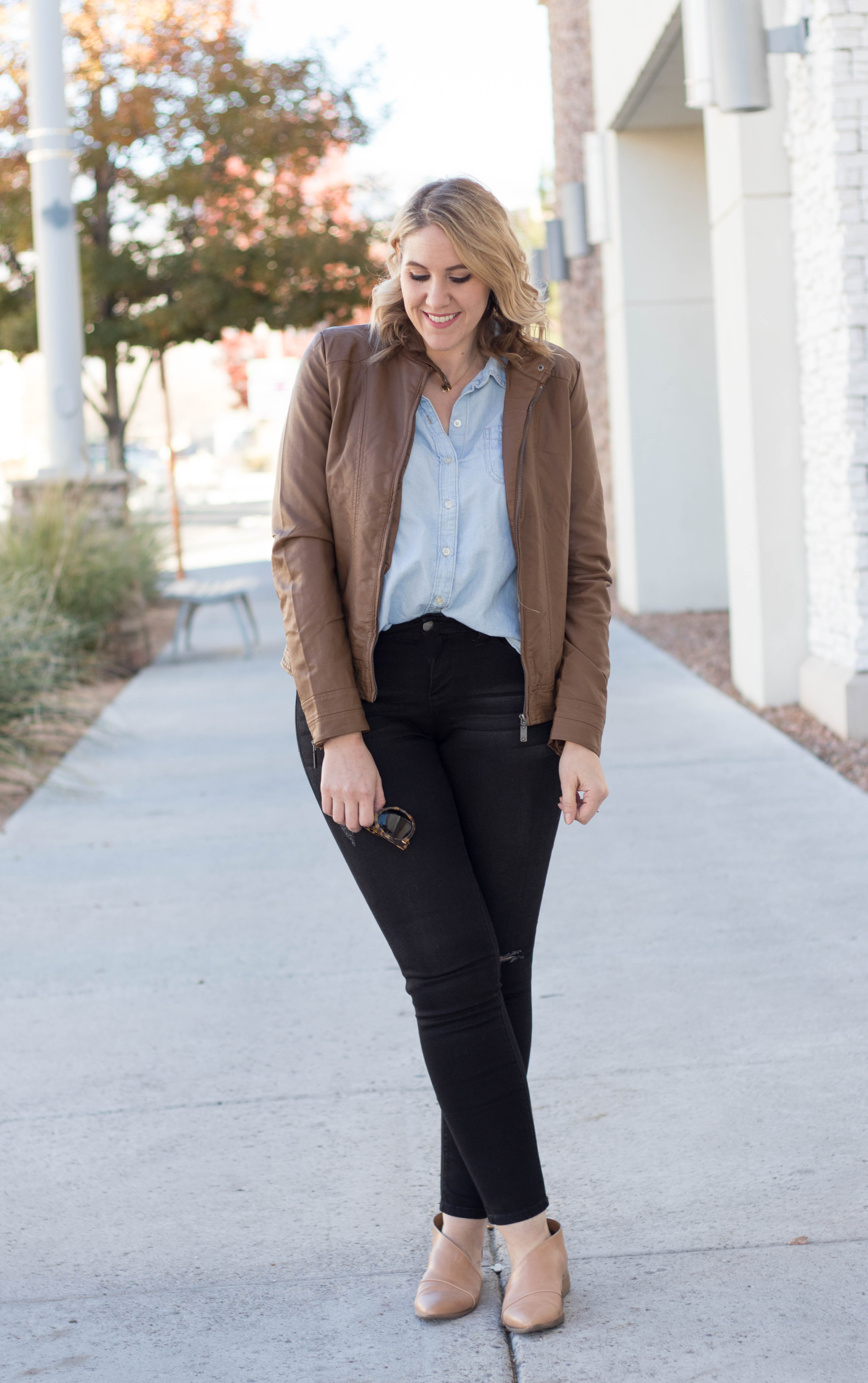 Women's Brown Leather Bomber Jacket - Harper