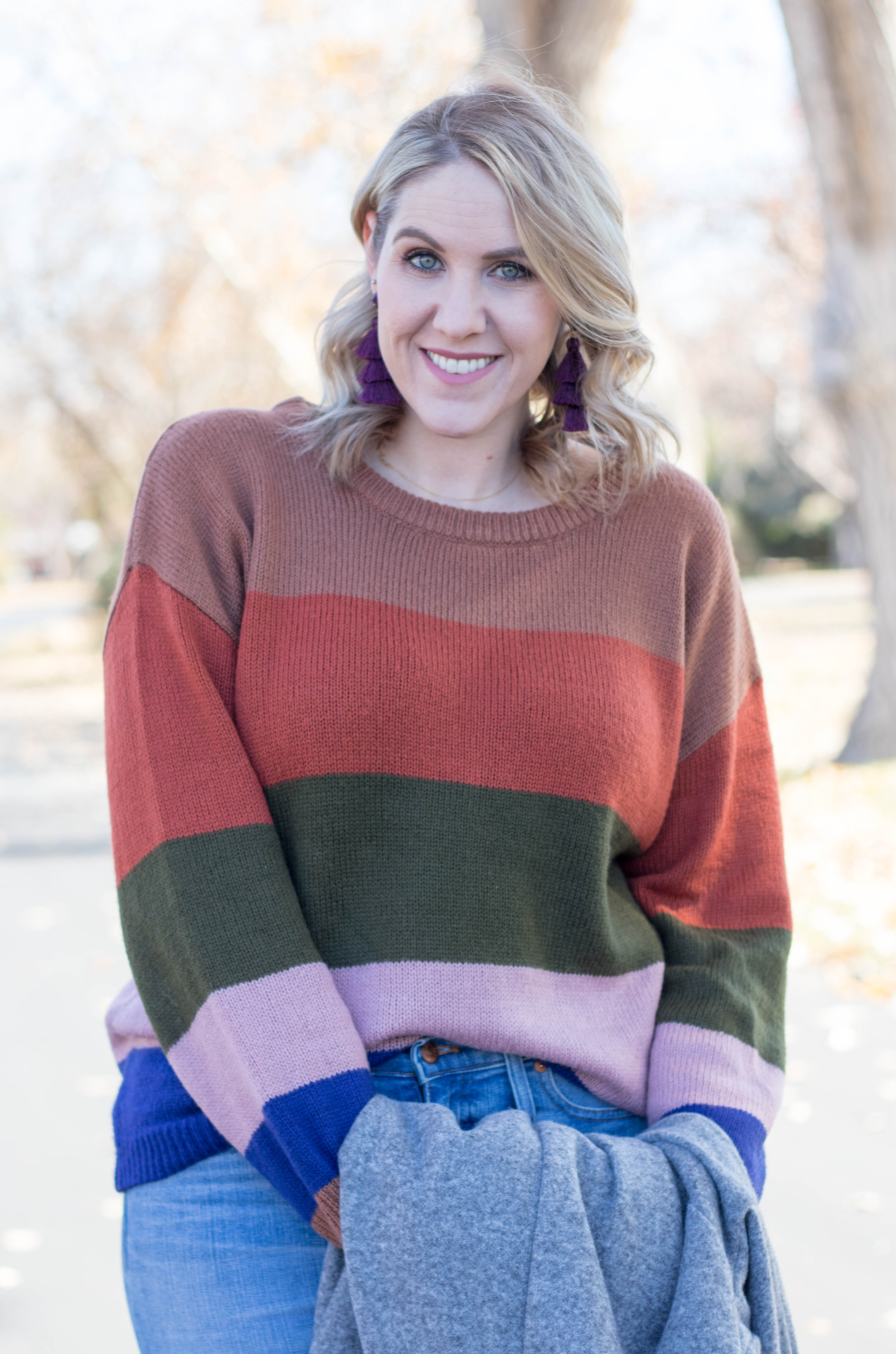 striped cozy sweater vici #vici #stripedsweater #tasselearrings