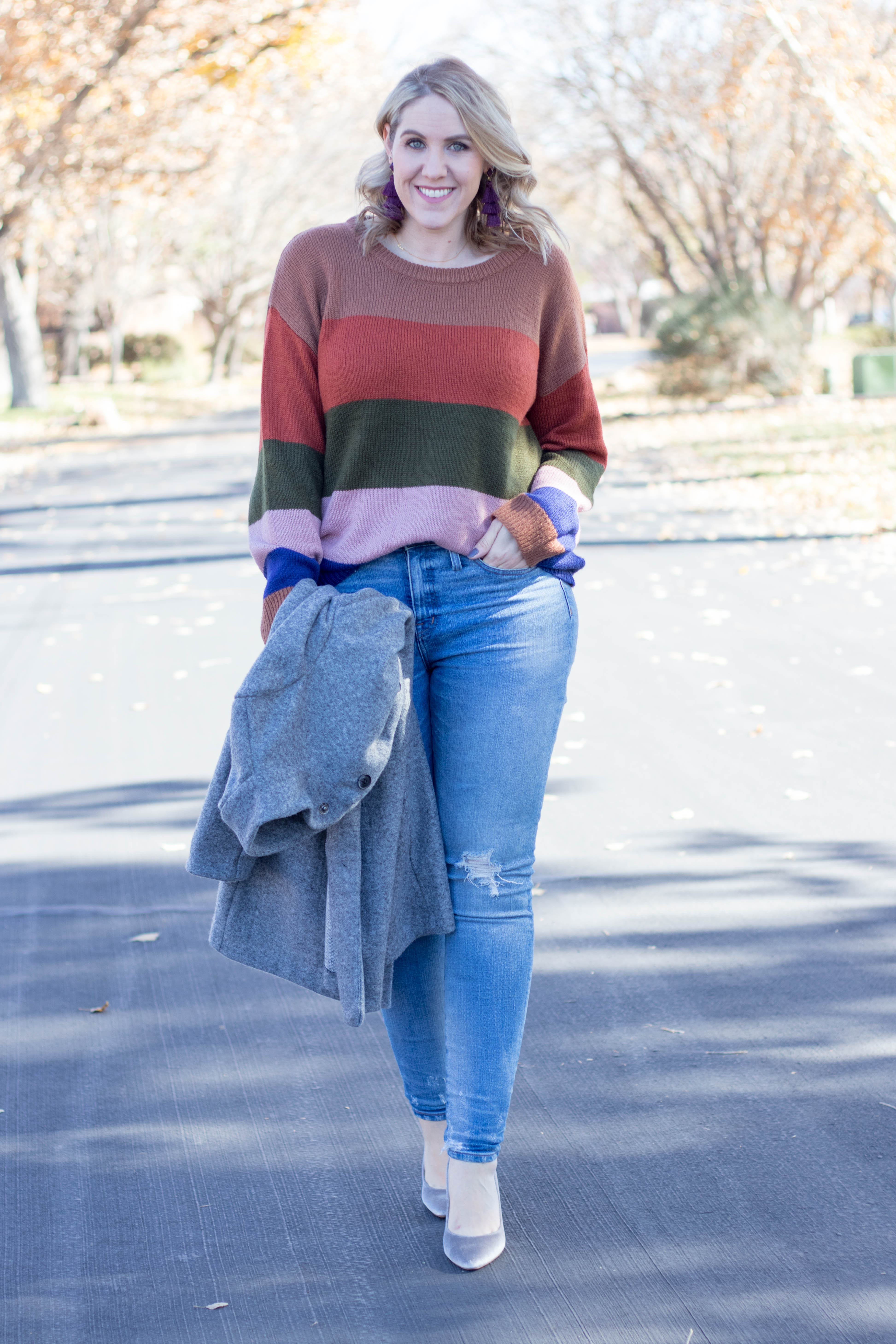 how to wear a striped sweater with jeans #madewell #vici #fallfashion