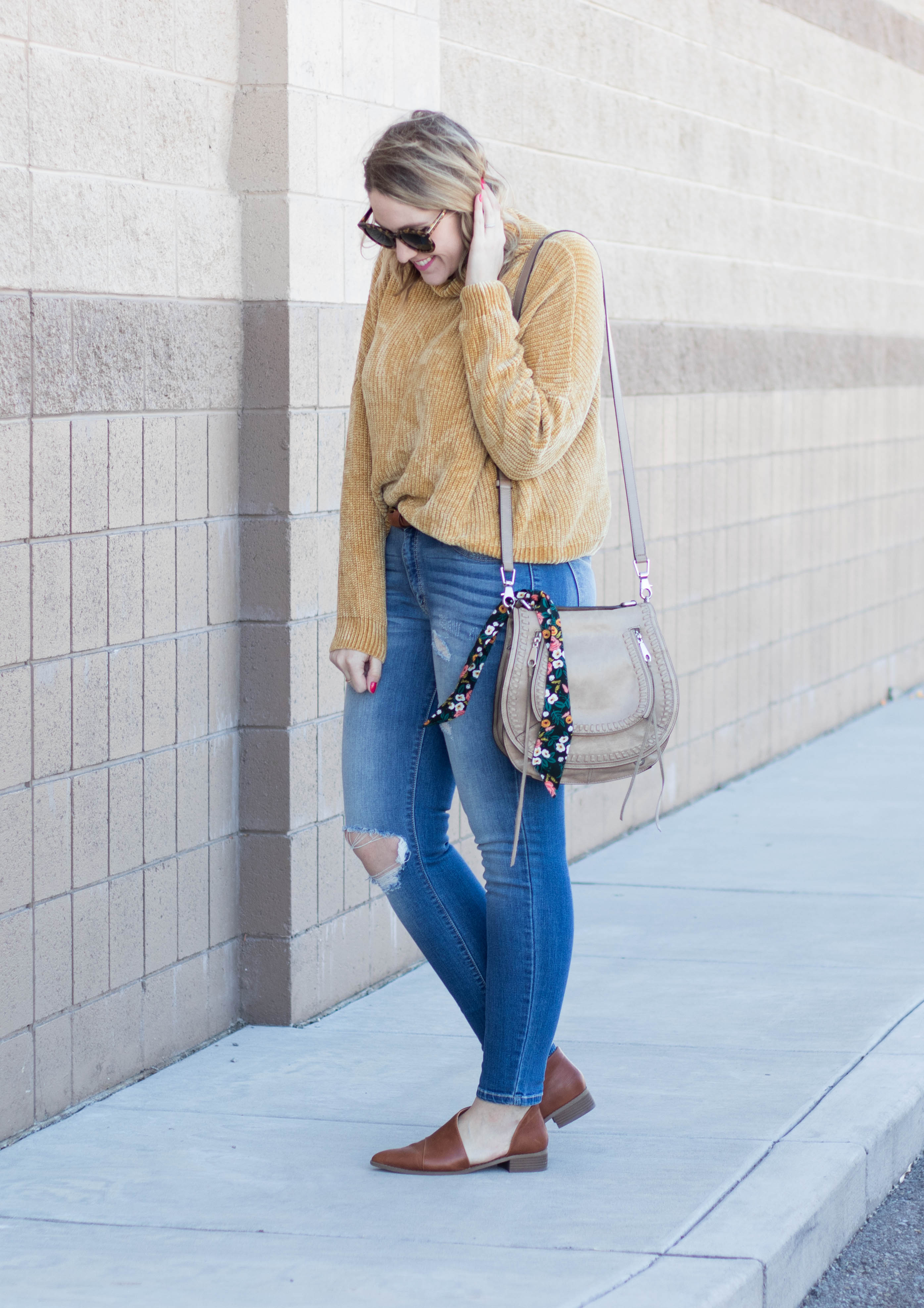 mustard yellow cowl neck sweater #cozysweater #rebeccaminkoff #winterfashion