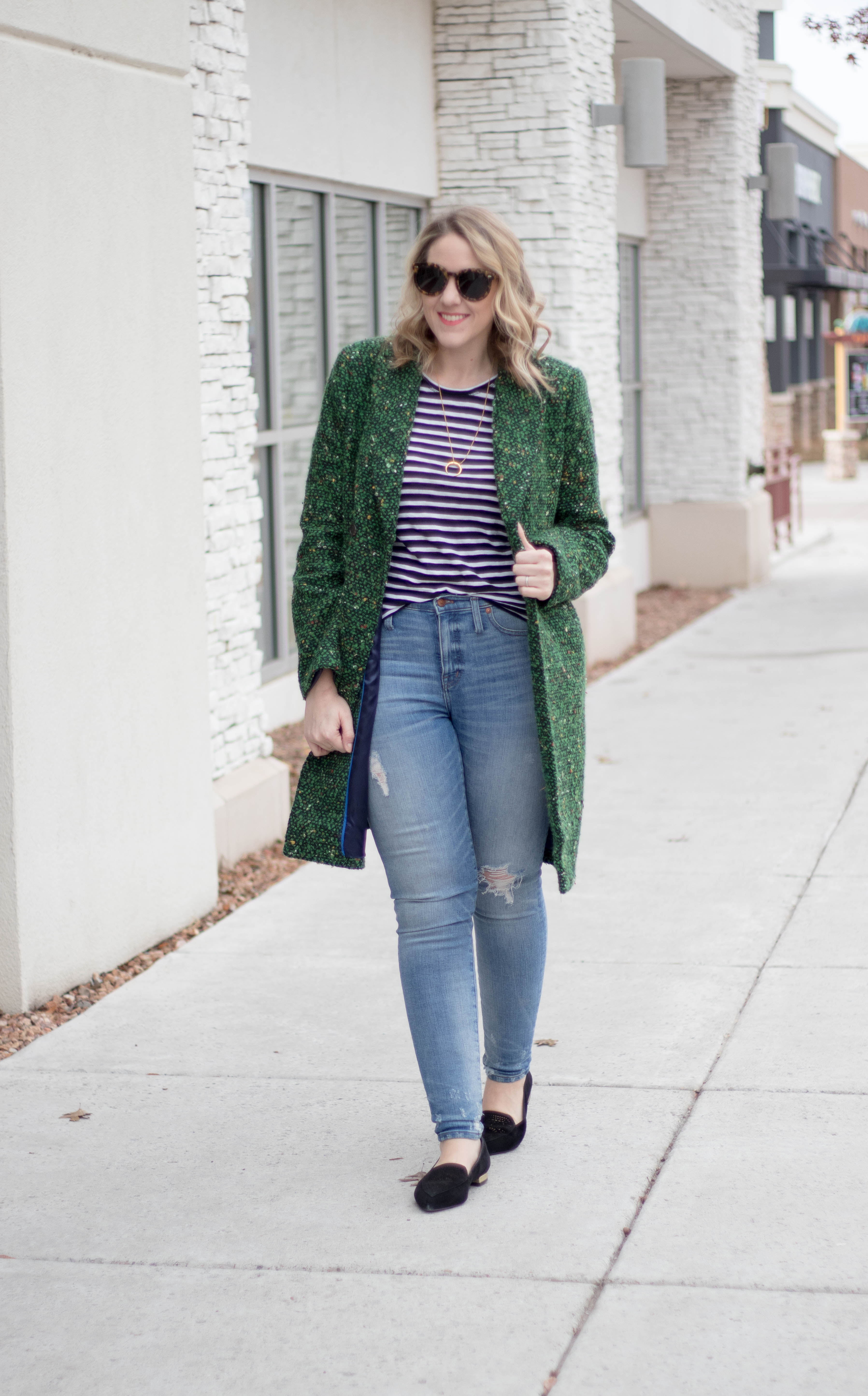 casual winter outfit with tweed coat #winterstyle #momstyle #jcrewcoat