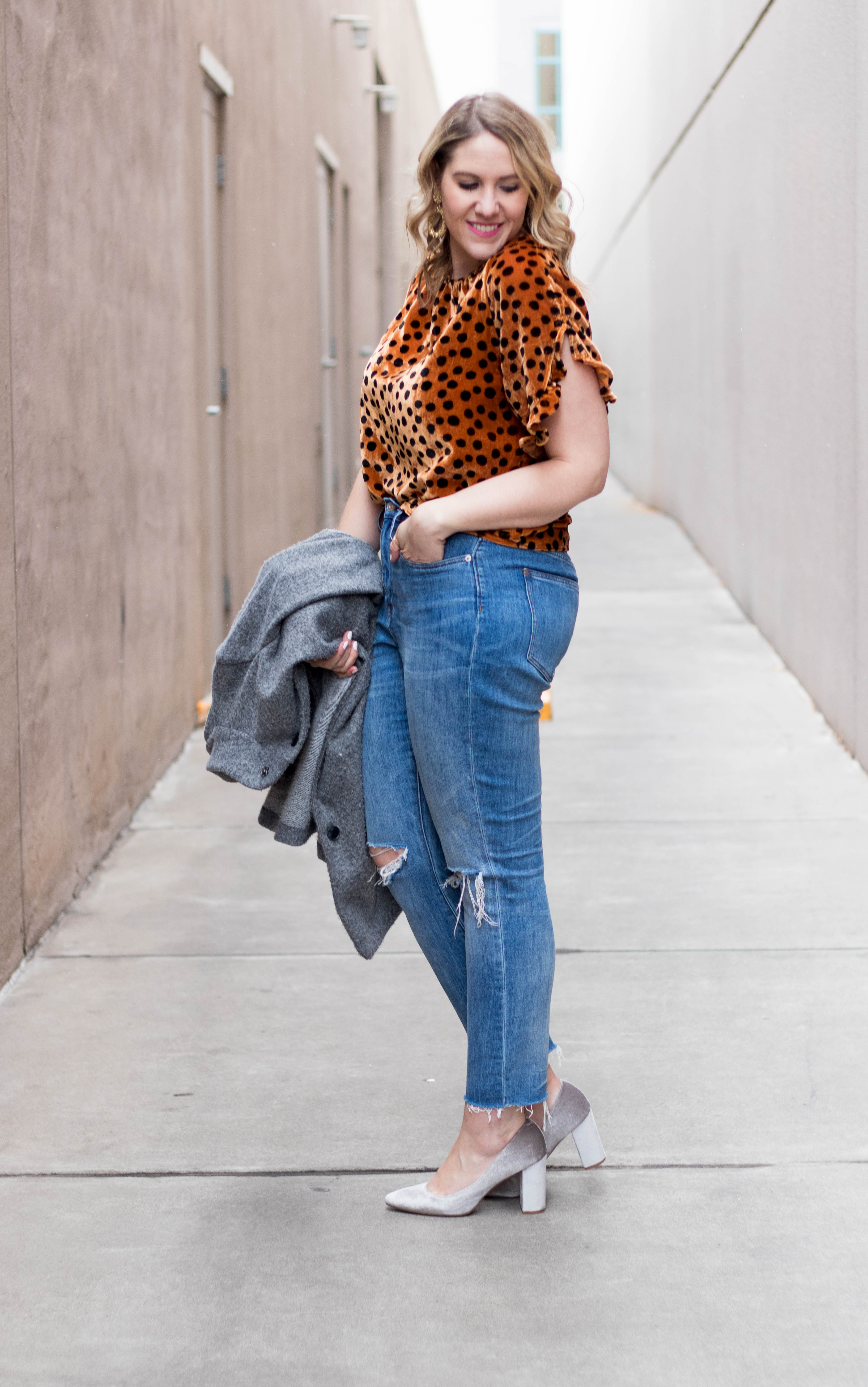 madewell leopard print velvet top outfit #velvet #madewell #tallfashion