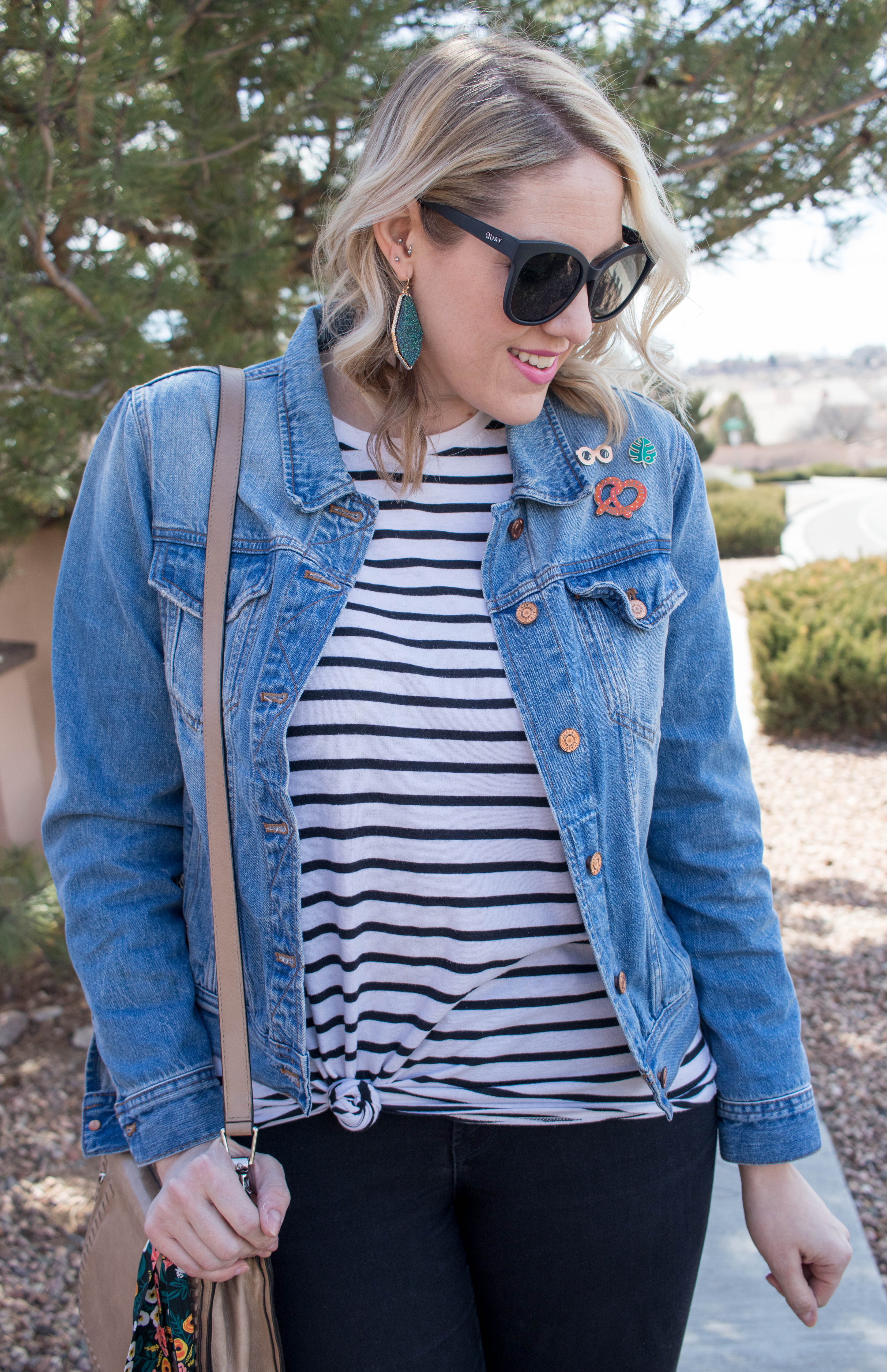 jcrew classic denim jacket striped tee outfit #stripes #jeanjacket #springstyle