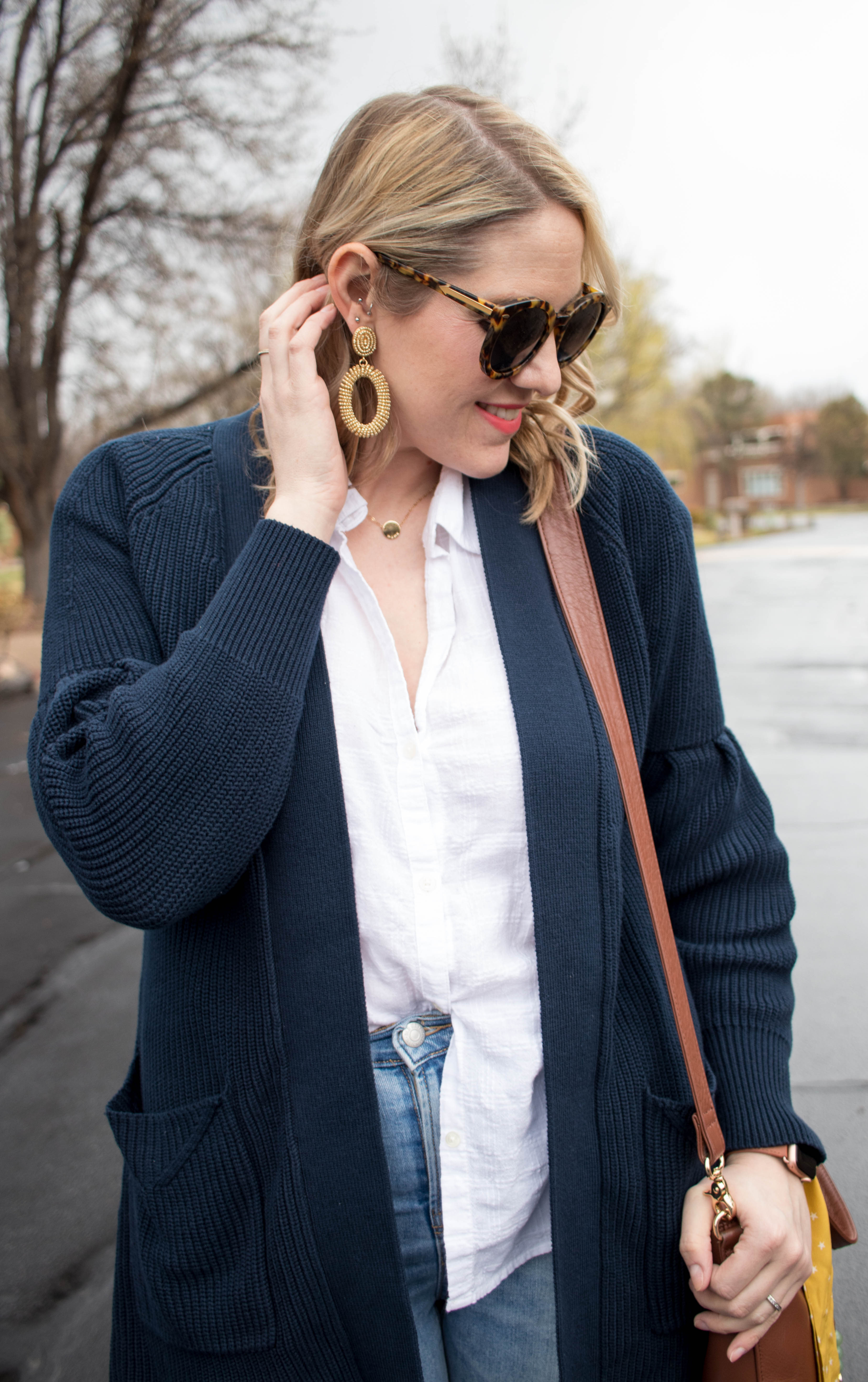 Navy blue cardigan outlet outfit