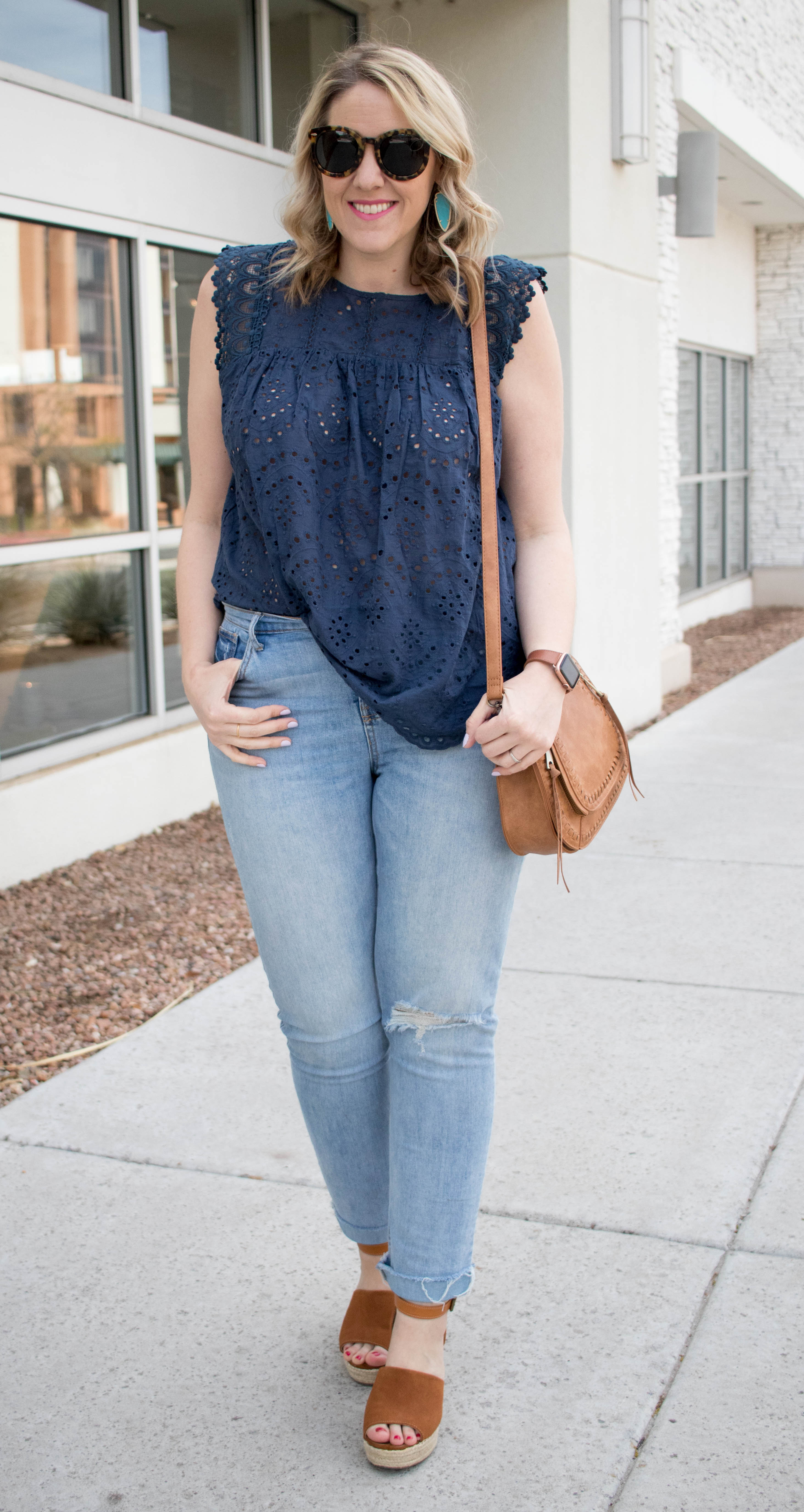 eyelet blouse and boyfriend jeans outfit #styleblogger #theweeklystyleedit #linkup